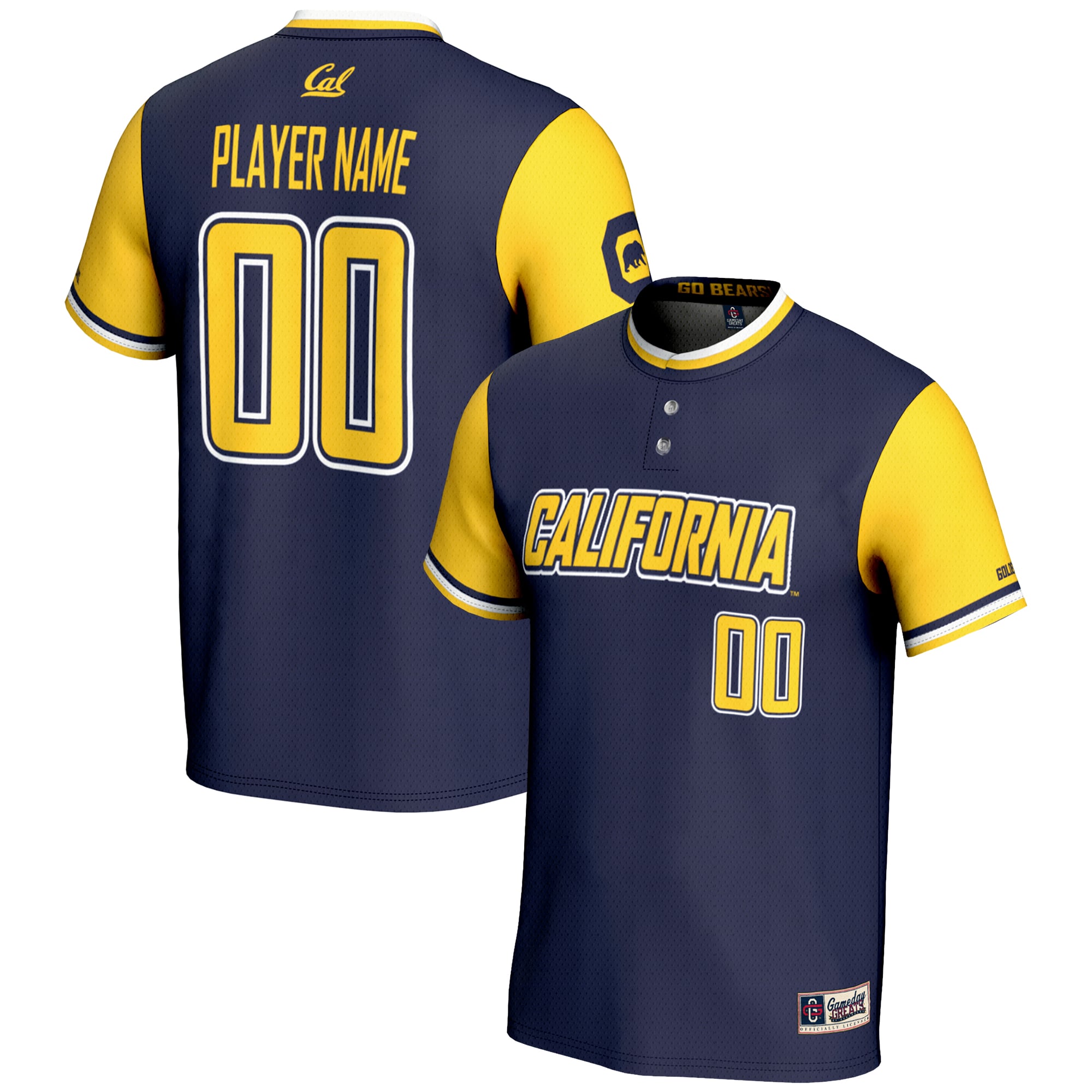 Cal Bears Lightweight Softball Jersey Navy - front and back view