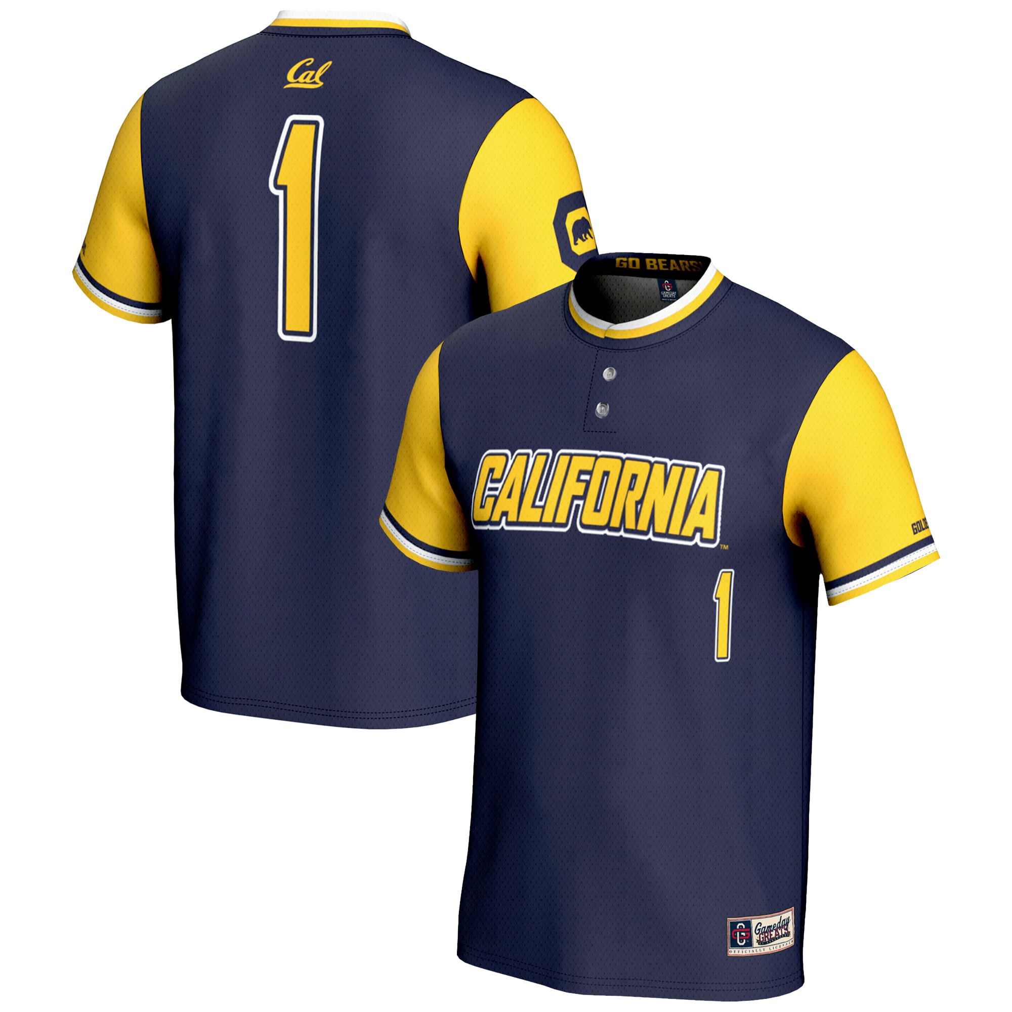 #1 Cal Bears Lightweight Softball Jersey Navy - front and back view
