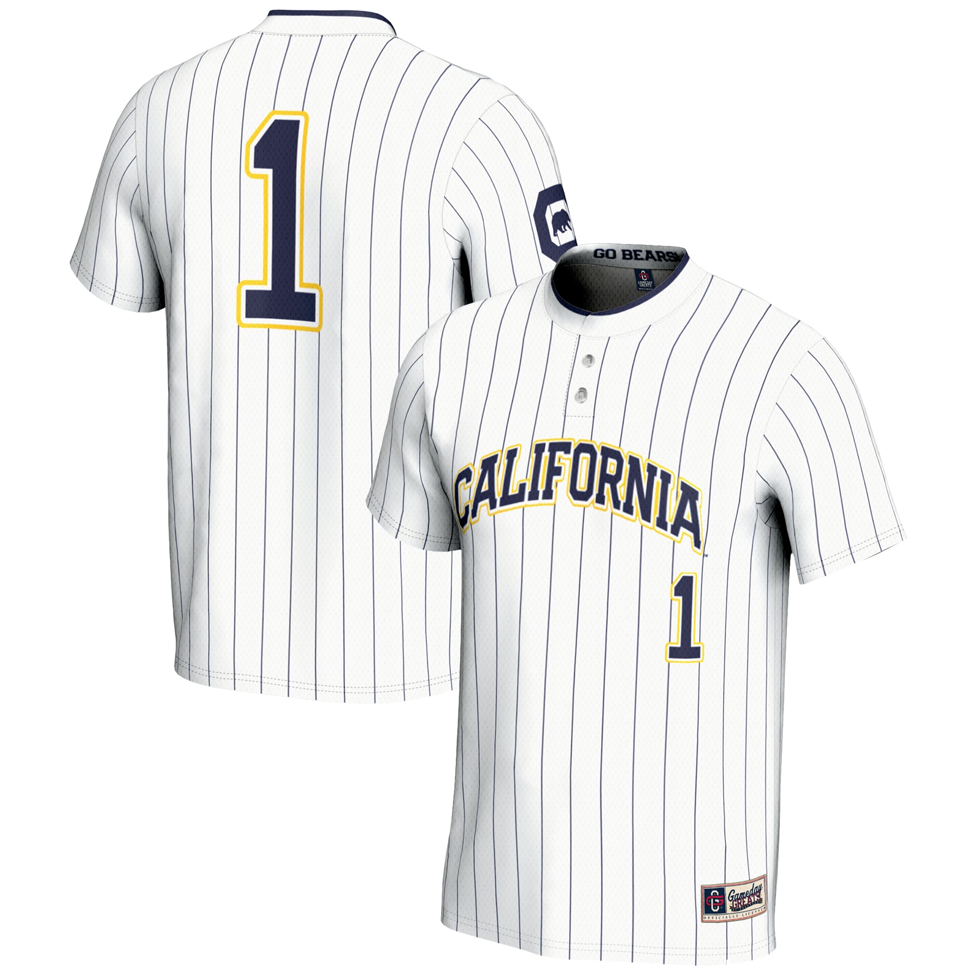 #1 Cal Bears Lightweight Softball Jersey White - front and back view