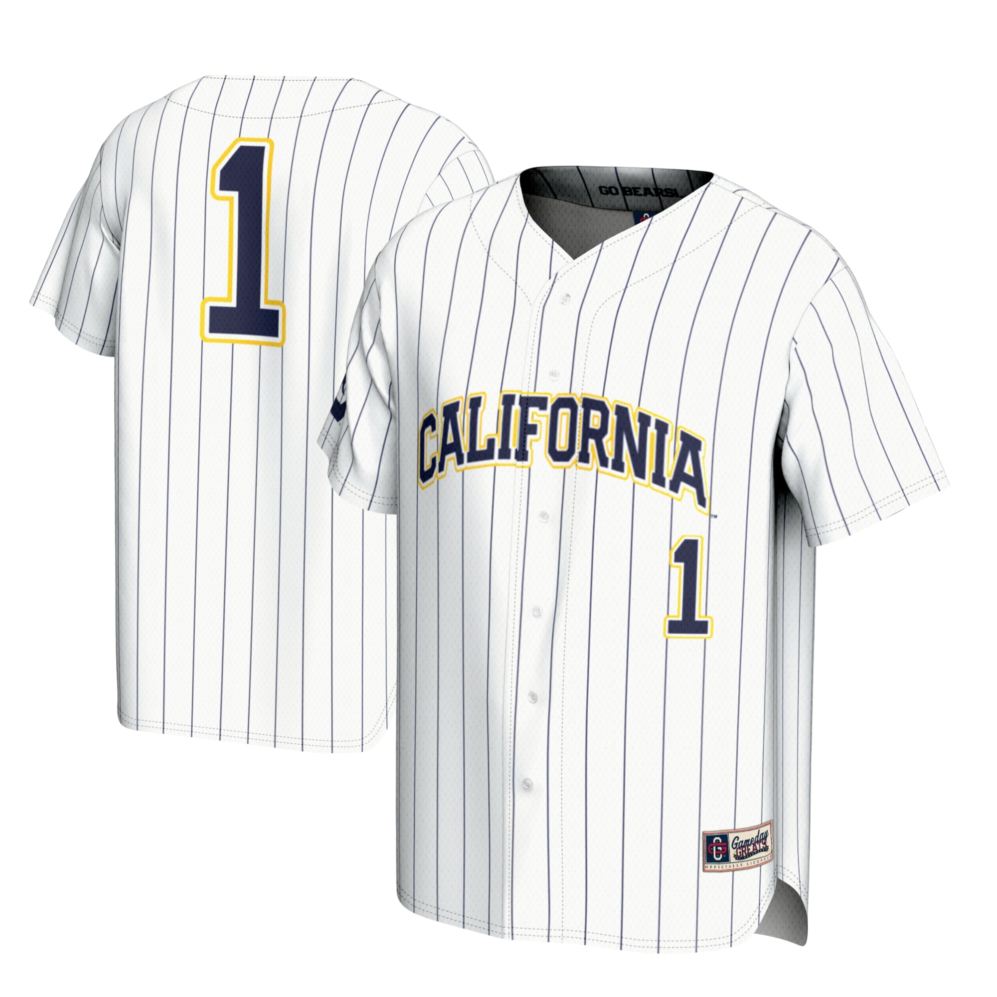 #1 Cal Bears Youth Lightweight Baseball Fashion Jersey White - front and back view