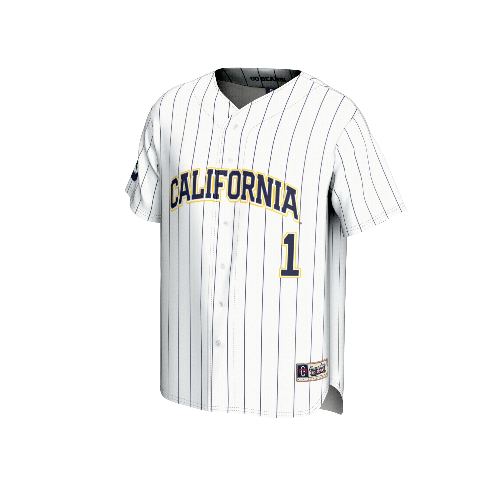 #1 Cal Bears Youth Lightweight Baseball Fashion Jersey White - front view