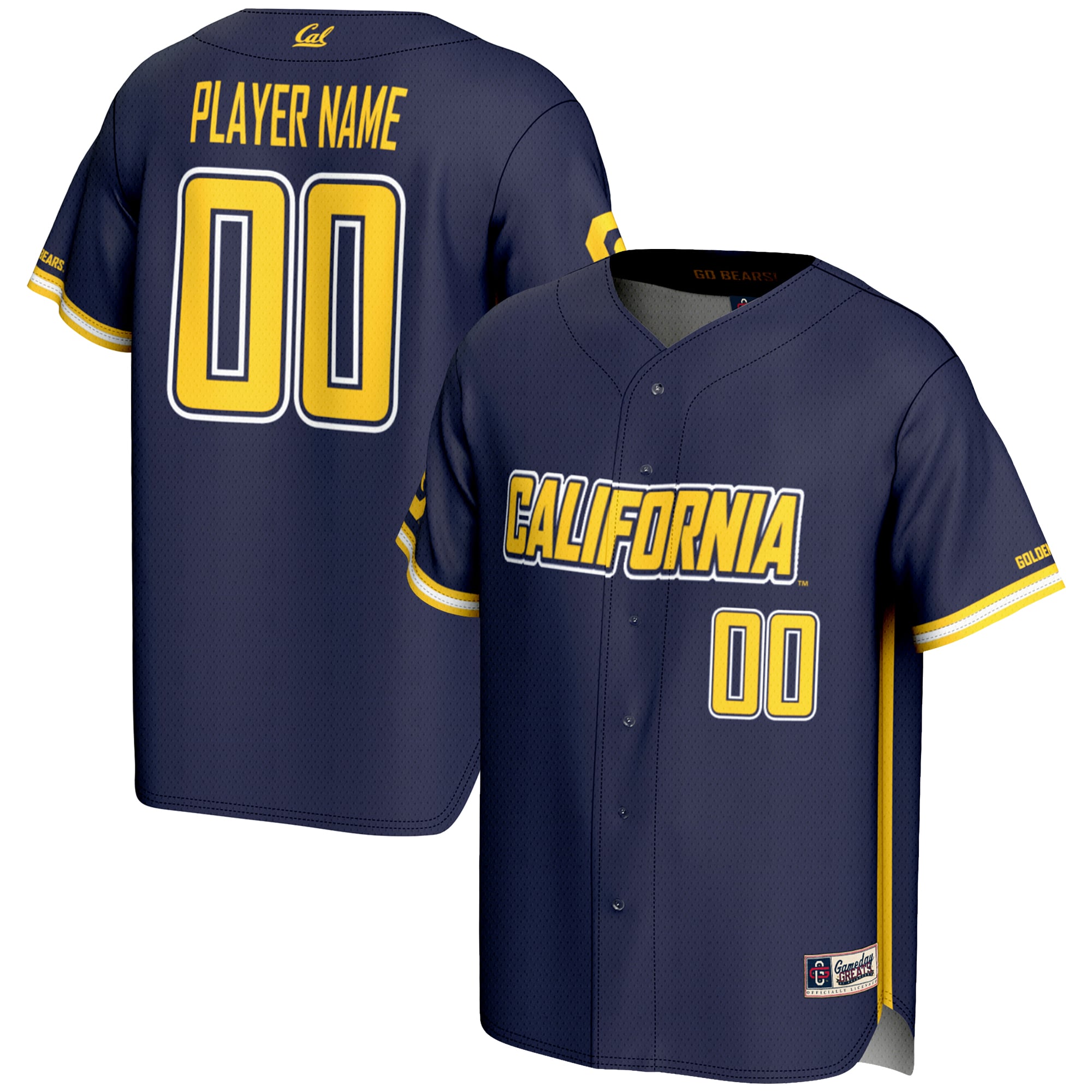 Cal Bears Youth Lightweight Baseball Jersey Navy - front and back view