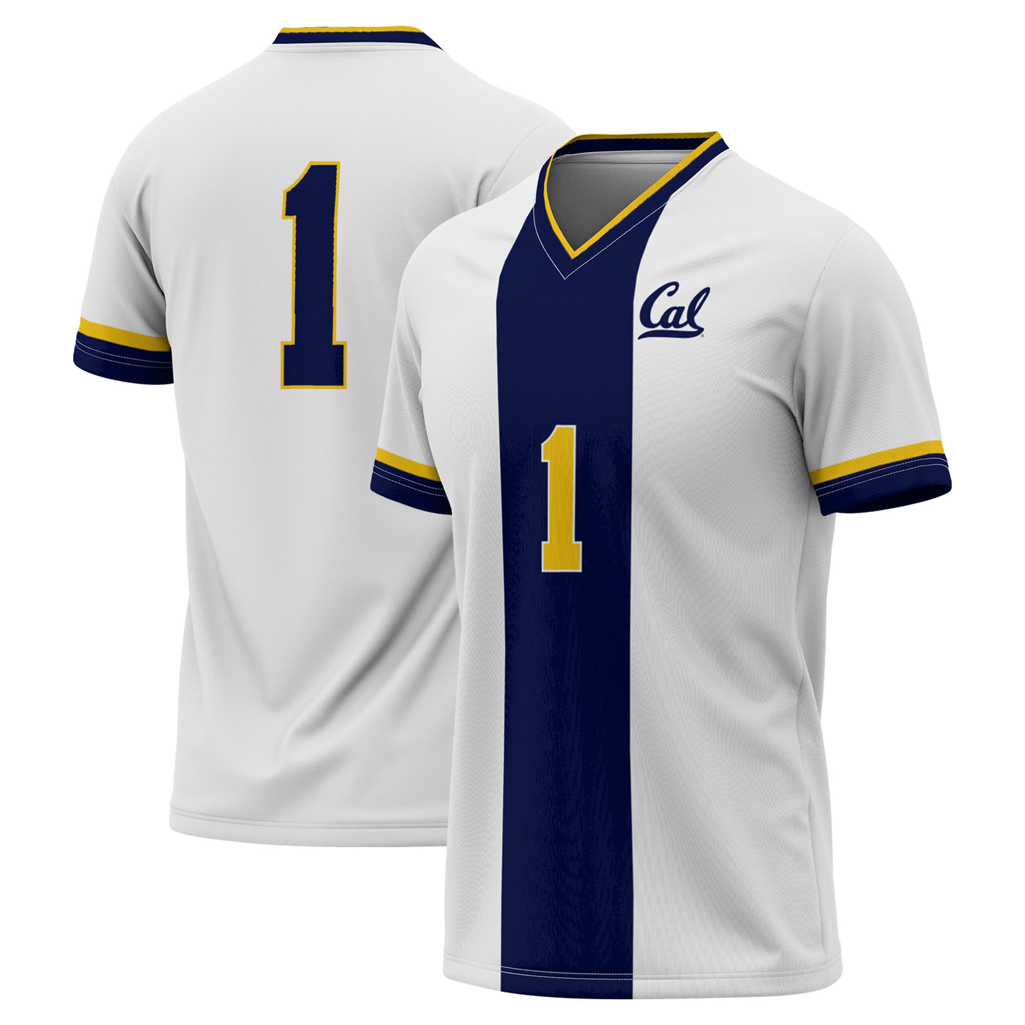 #1 Cal Bears Youth Lightweight Soccer Fashion Jersey White - front and back view