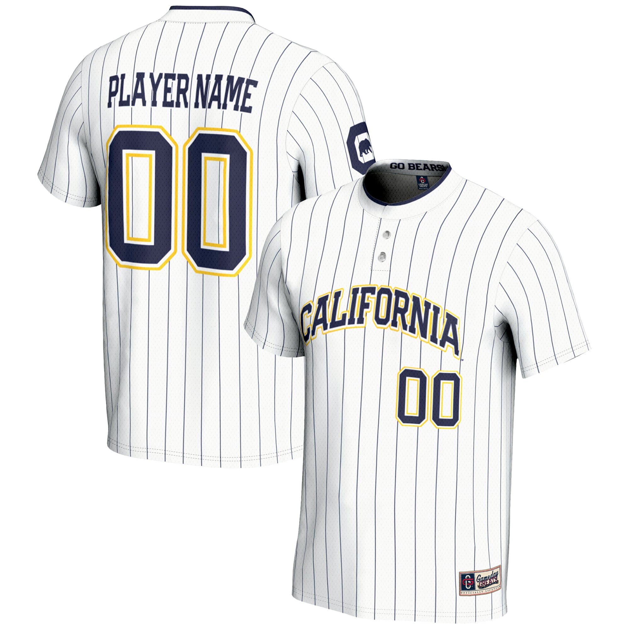 Cal Bears Youth Lightweight Softball Jersey White - front and back view