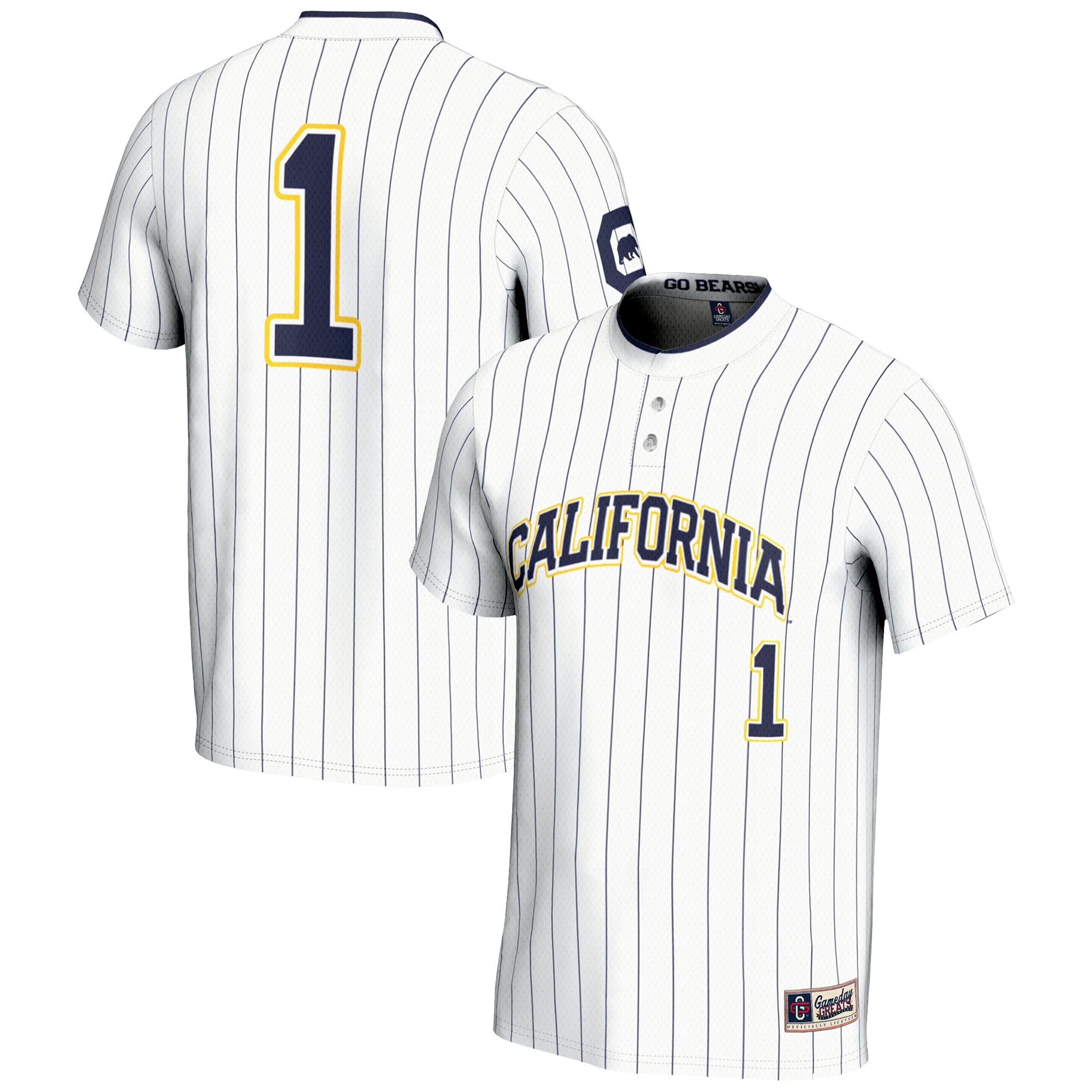 #1 Cal Bears Youth Lightweight Softball Jersey White - front and back view