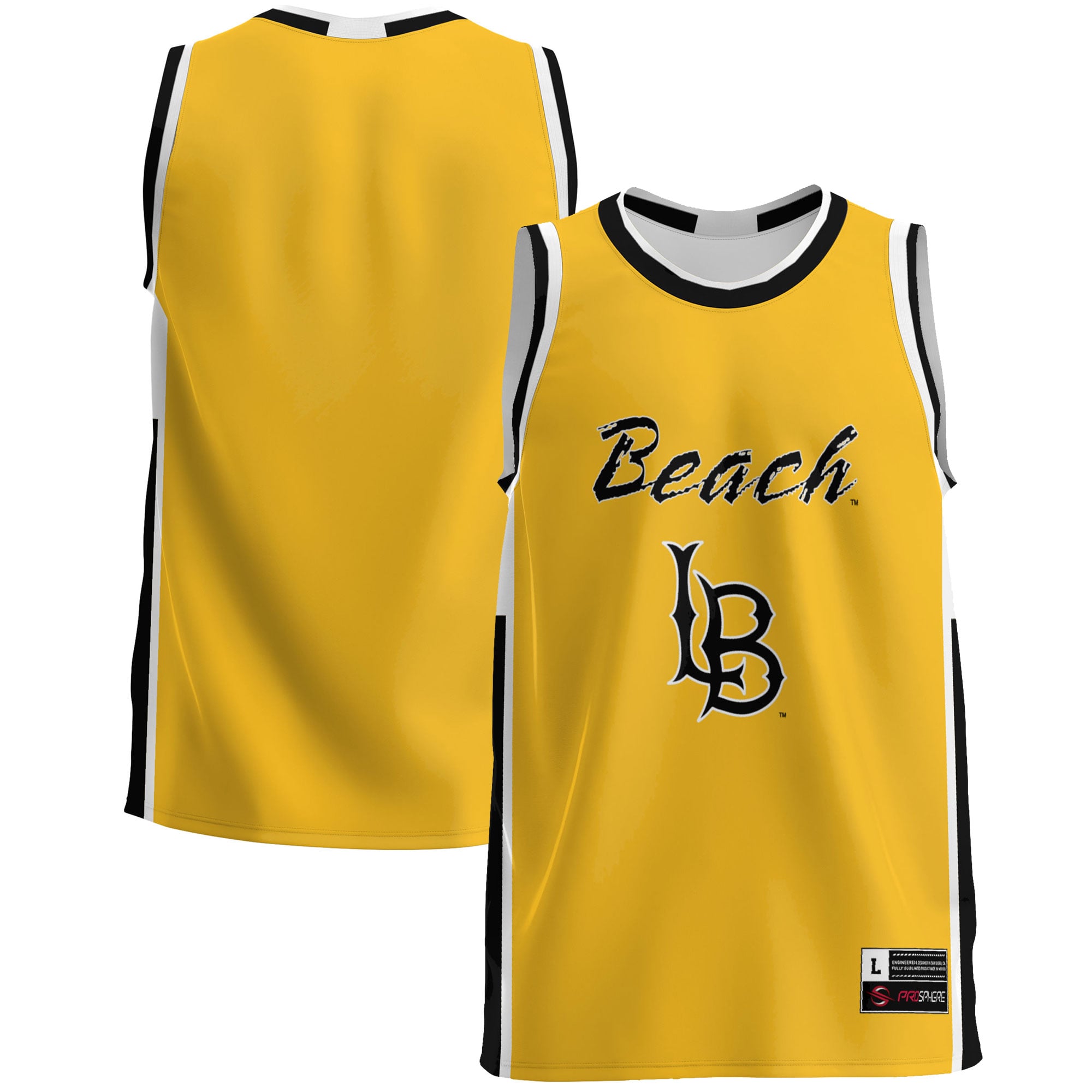Cal State Long Beach The Beach Lightweight Basketball Jersey Gold - front and back view