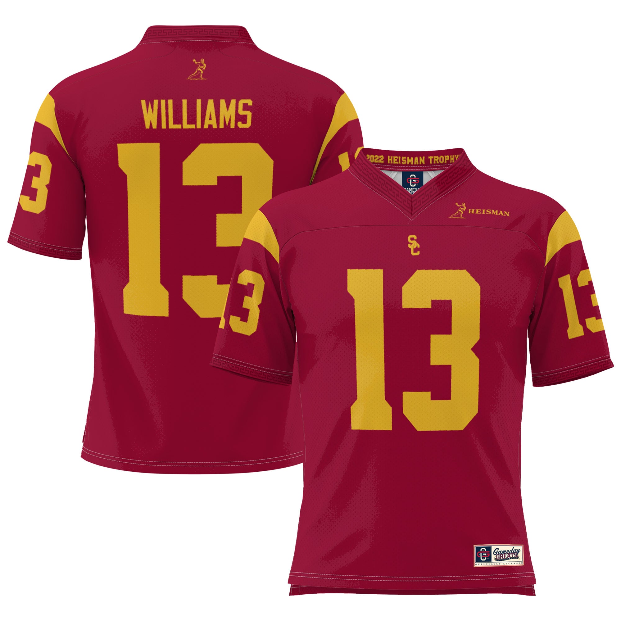 Caleb Williams USC Trojans Lightweight Heisman Memorial Jersey Cardinal - front and back view