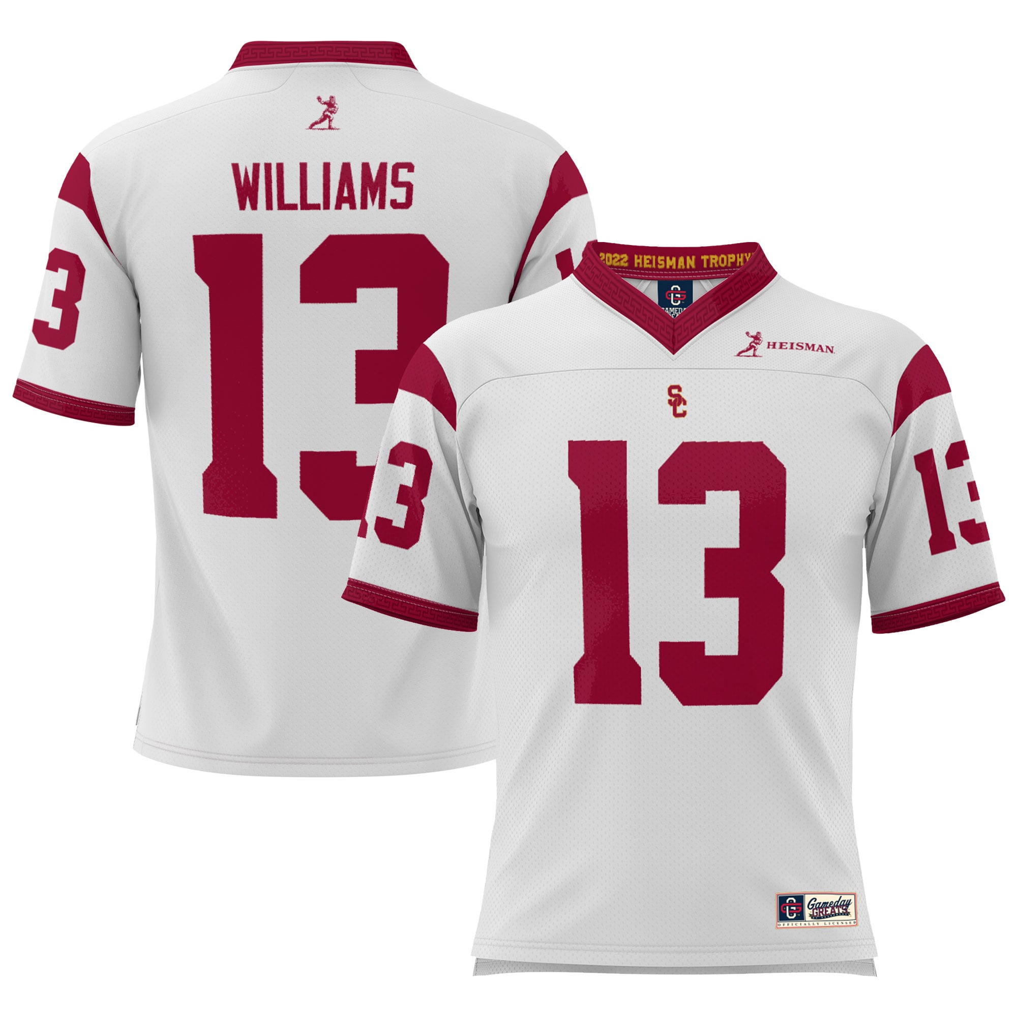 Caleb Williams USC Trojans Youth Heisman Memorial Jersey Lightweight- White - front and back view
