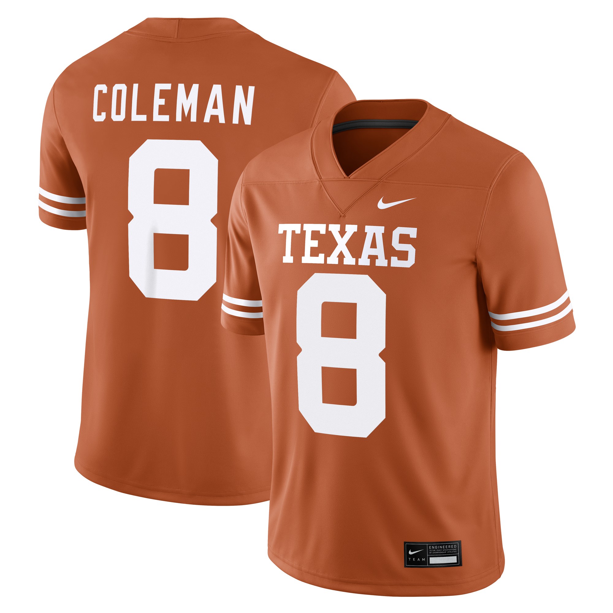 Cam Coleman Texas Longhorns Football Jersey Texas Orange - front and back view