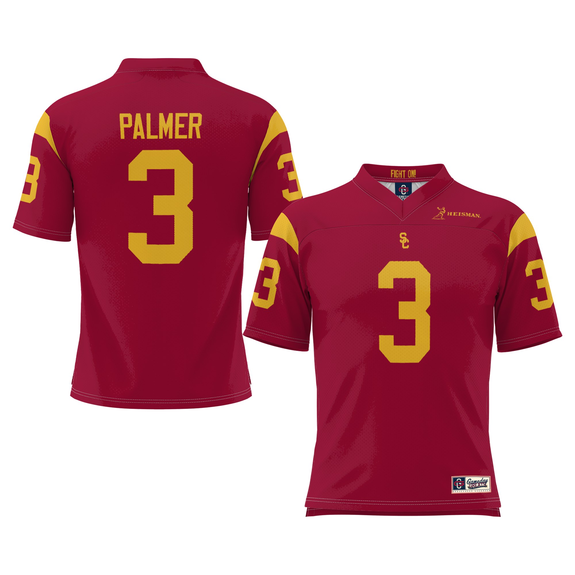 Carson Palmer USC Trojans Heisman Football Jersey Cardinal - front and back view