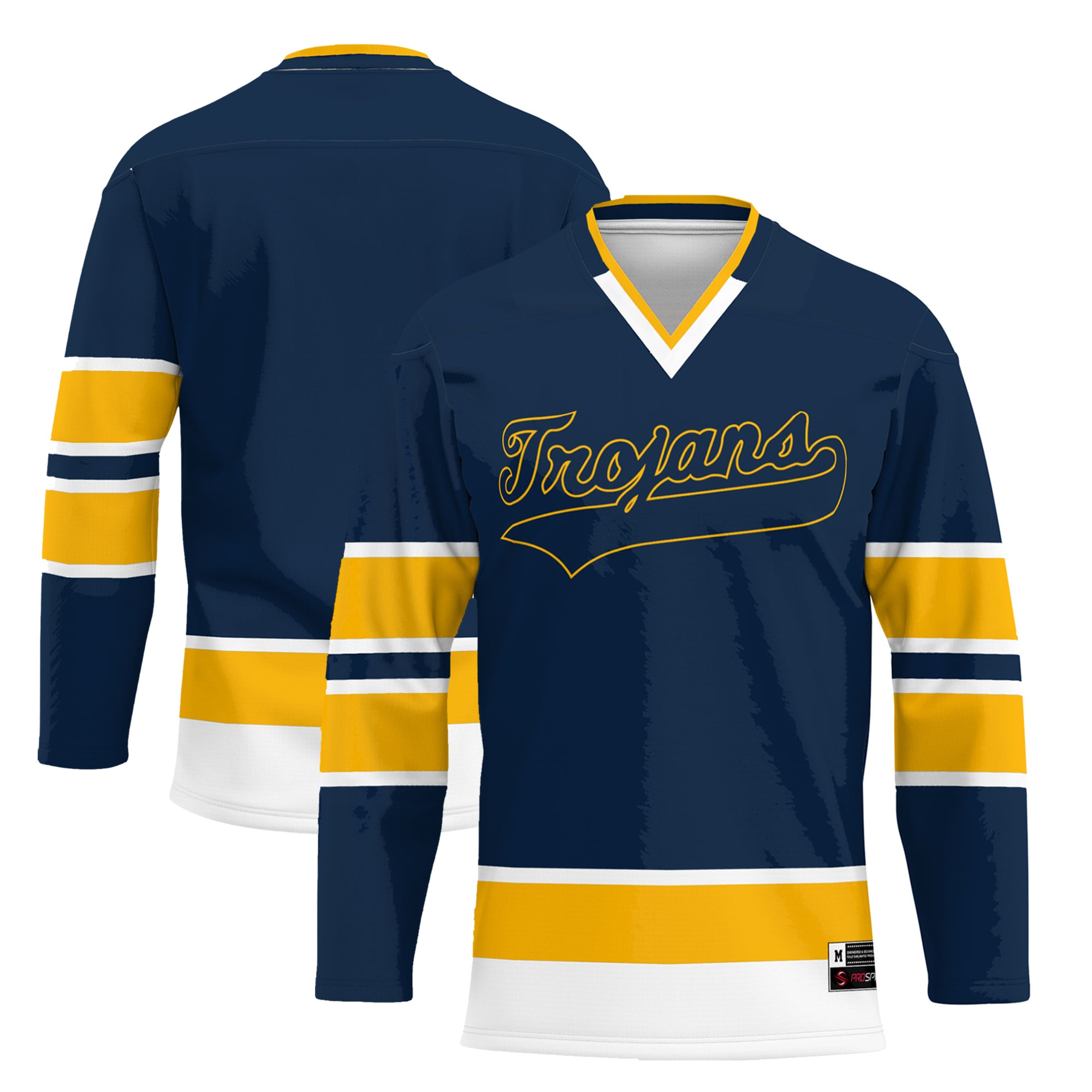 Central Alabama Community College Trojans Youth Hockey Jersey Navy - front and back view
