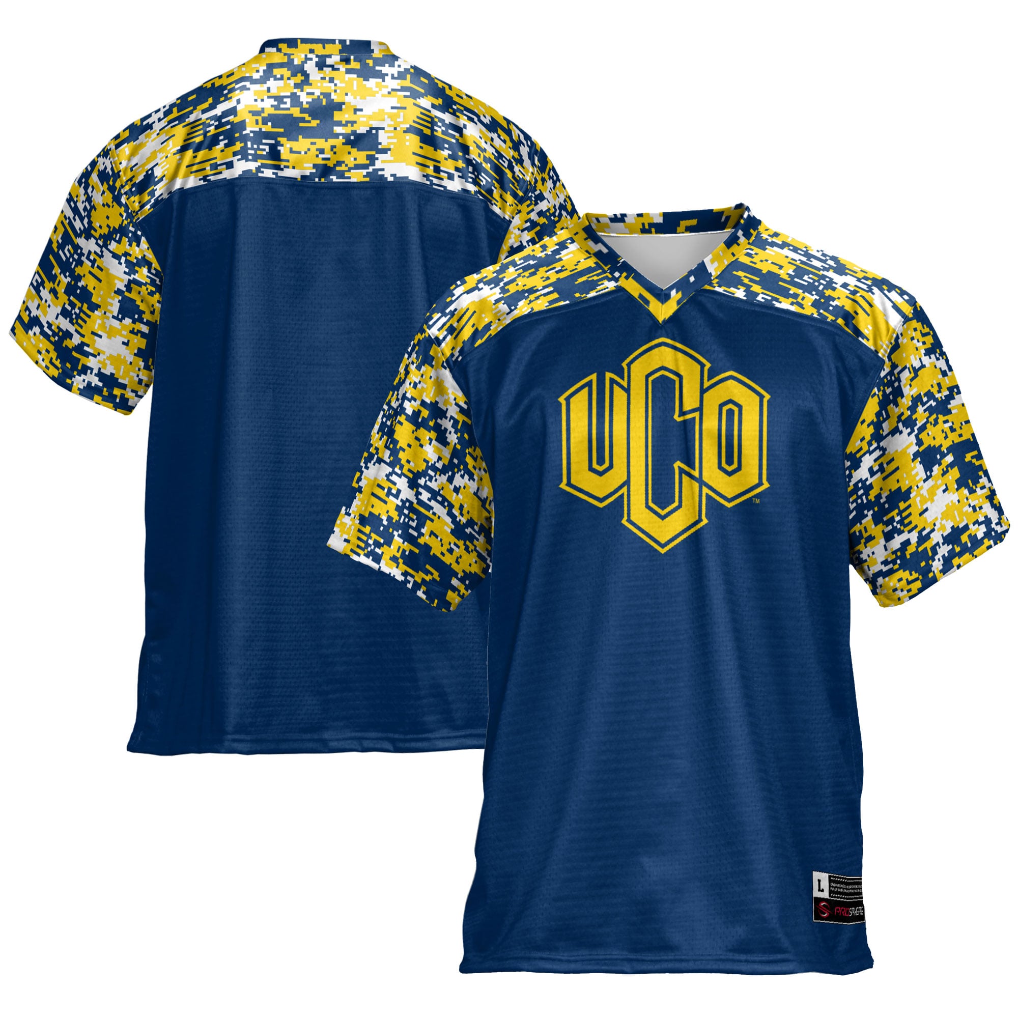 Central Oklahoma Bronchos Football Jersey Blue - front and back view