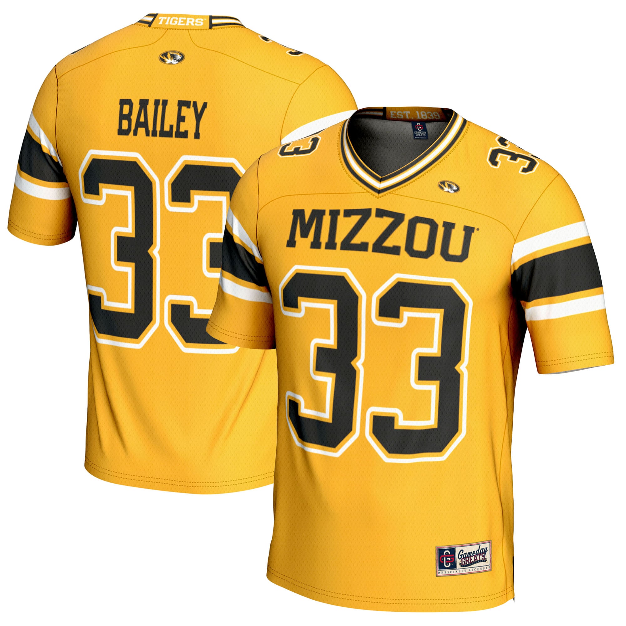 Chad Bailey Missouri Tigers Player Football Jersey Gold - front and back view