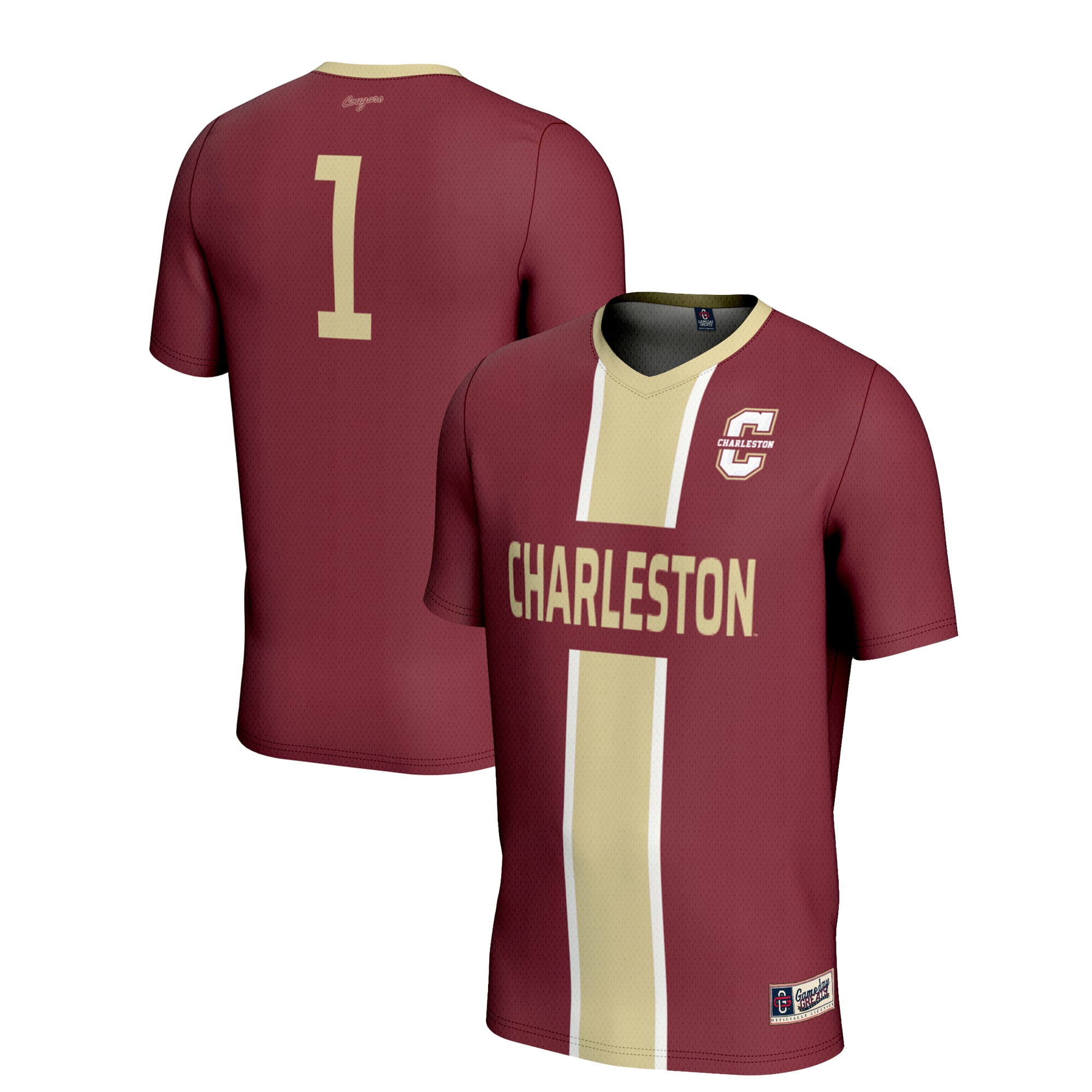#1 Charleston Cougars Lightweight Soccer Jersey Maroon - front and back view