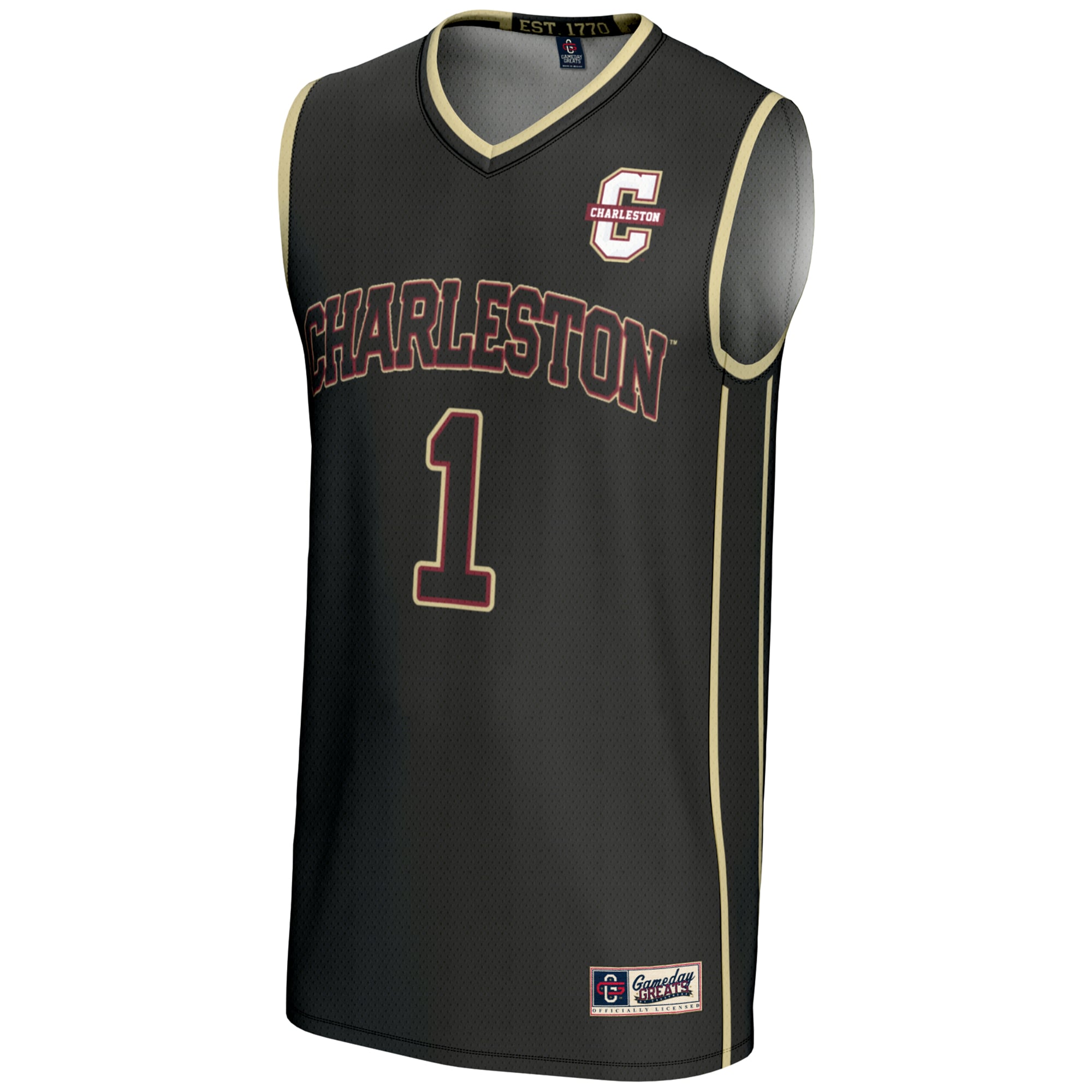 Charleston Cougars Unisex #1 Basketball Jersey Black - front view