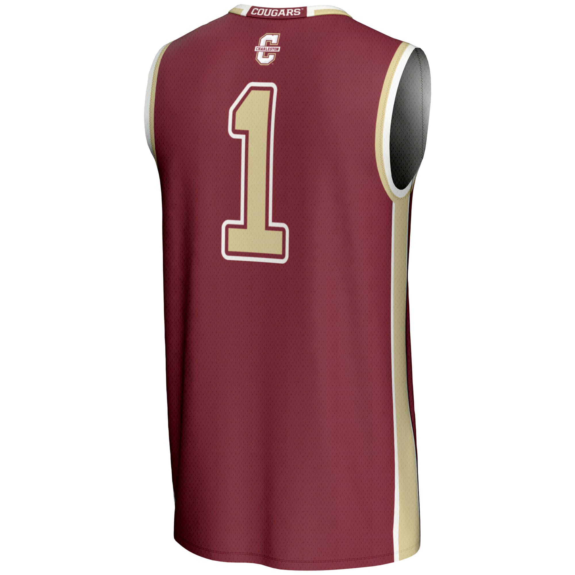 Charleston Cougars Unisex #1 Basketball Jersey Maroon - back view