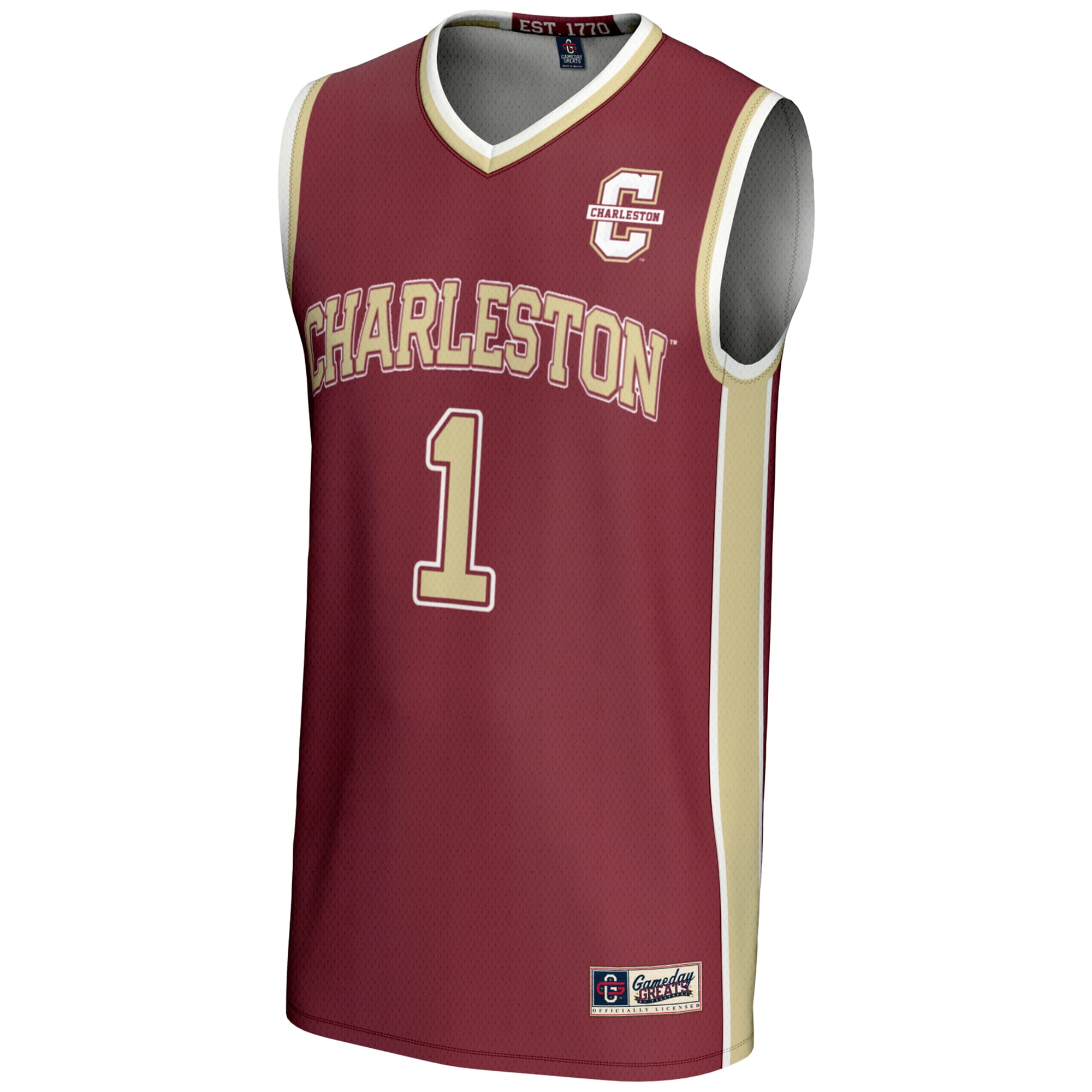 Charleston Cougars Unisex #1 Basketball Jersey Maroon - front view