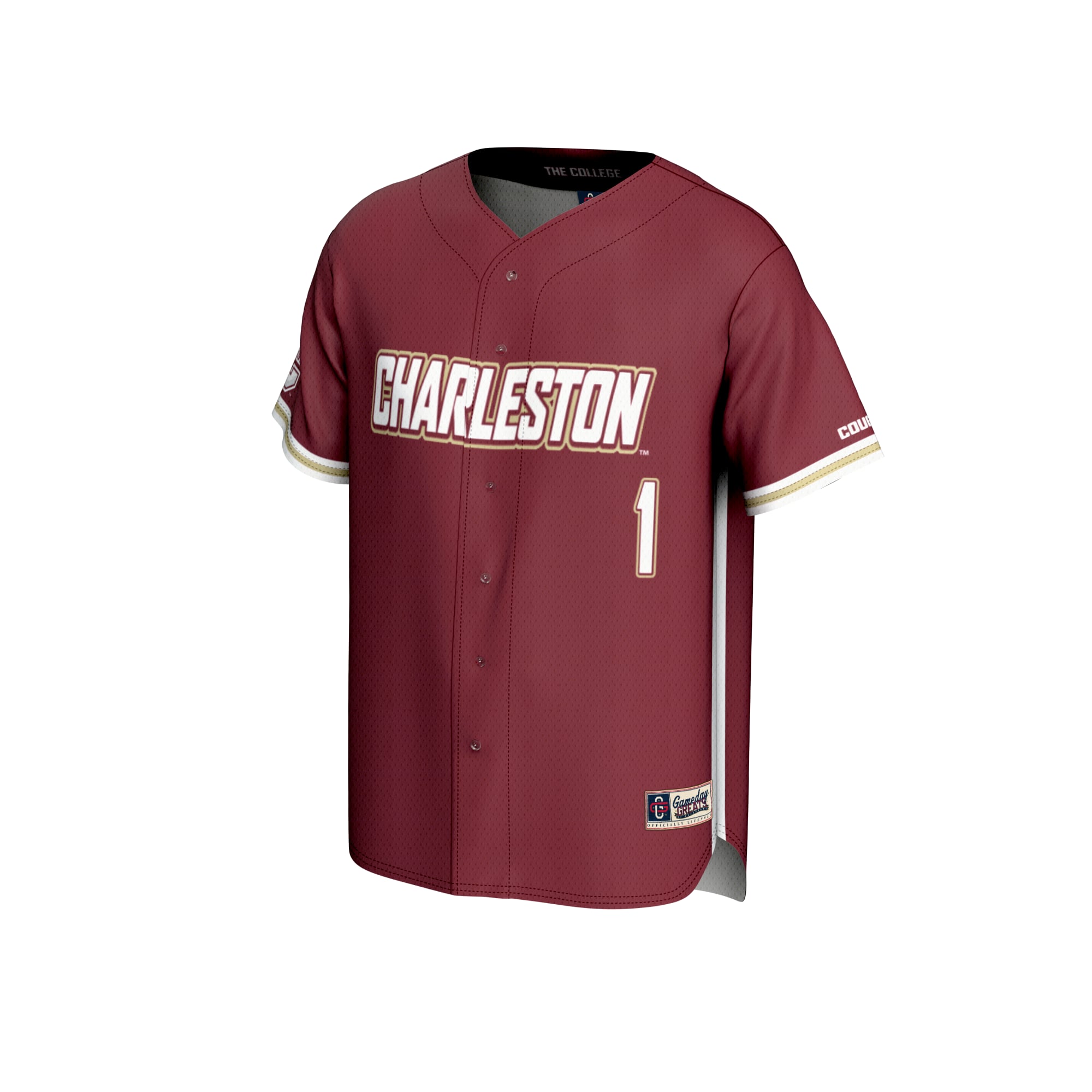 #1 Charleston Cougars Unisex Lightweight Baseball Fashion Jersey Maroon - front view
