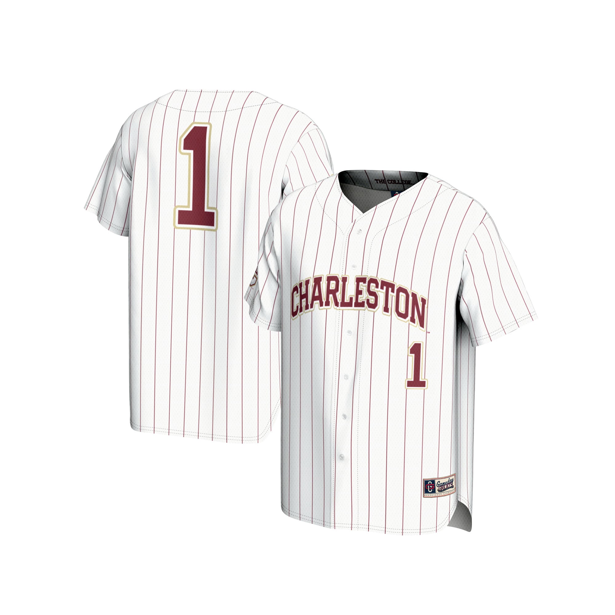 #1 Charleston Cougars Unisex Lightweight Baseball Fashion Jersey White - front and back view