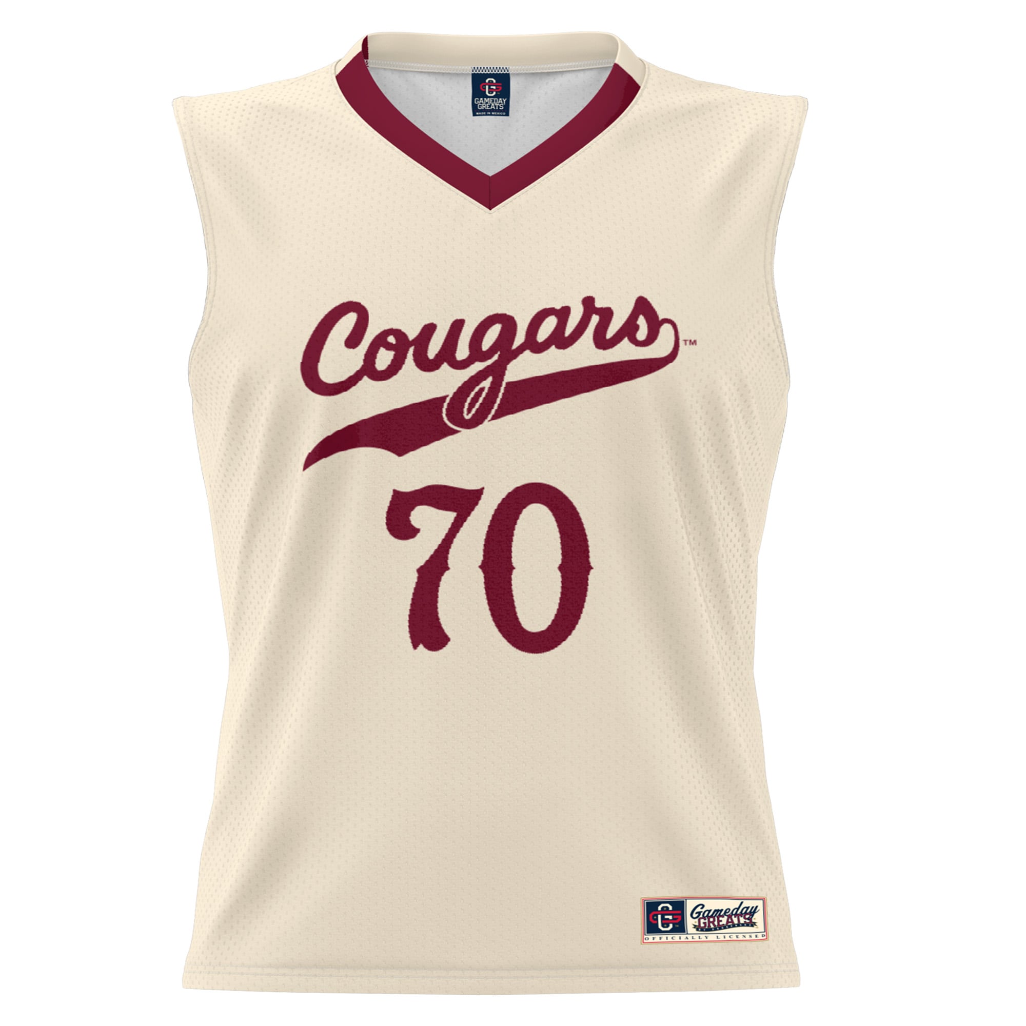 #70 Charleston Cougars Unisex Lightweight Basketball Jersey Cream - front view