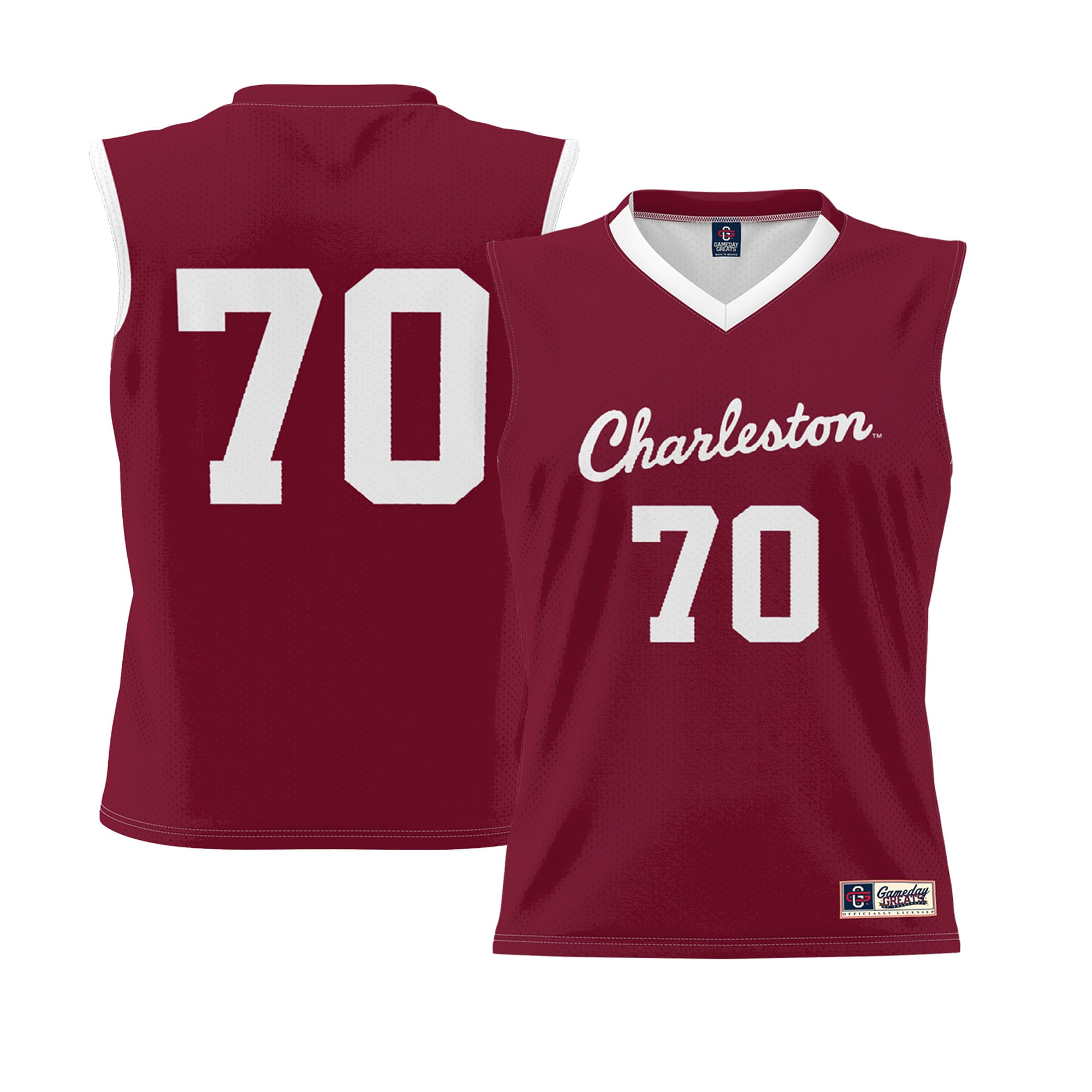 #70 Charleston Cougars Unisex Lightweight Basketball Jersey Crimson - front and back view