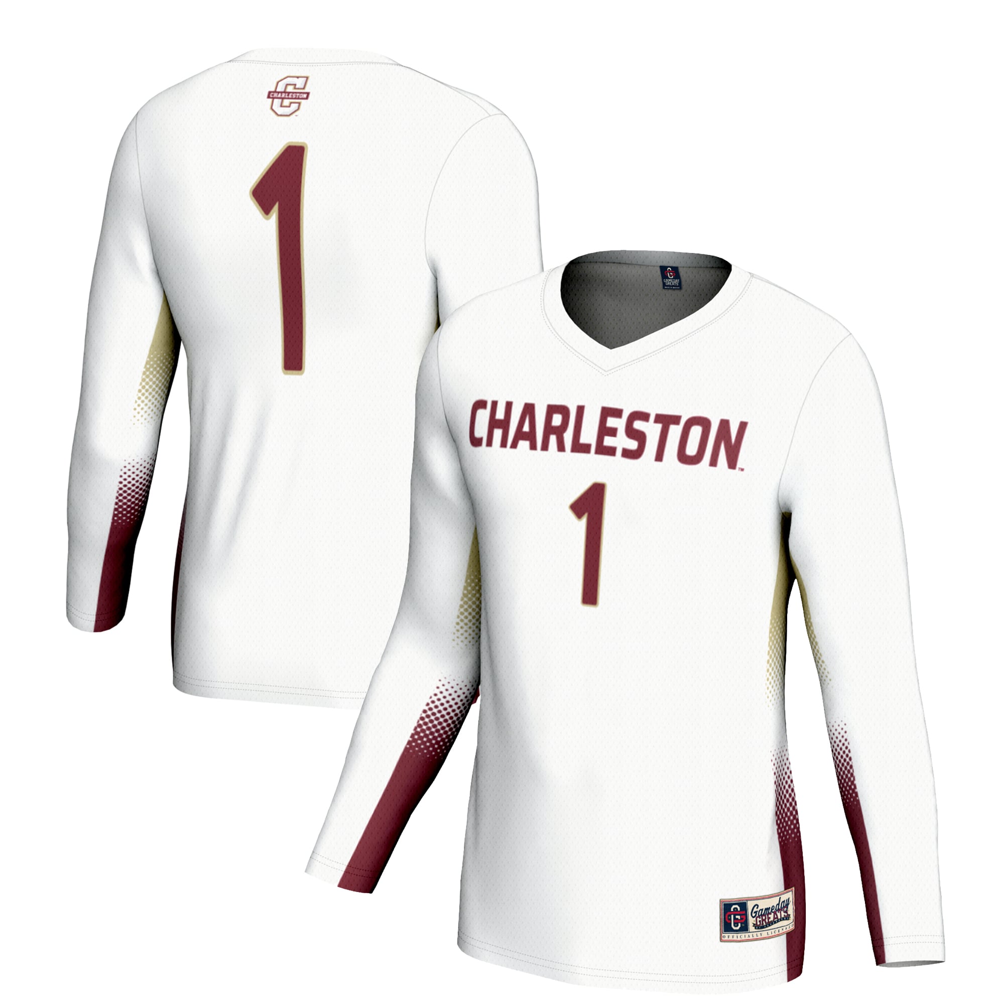 #1 Charleston Cougars Unisex Lightweight Volleyball Jersey White - front and back view
