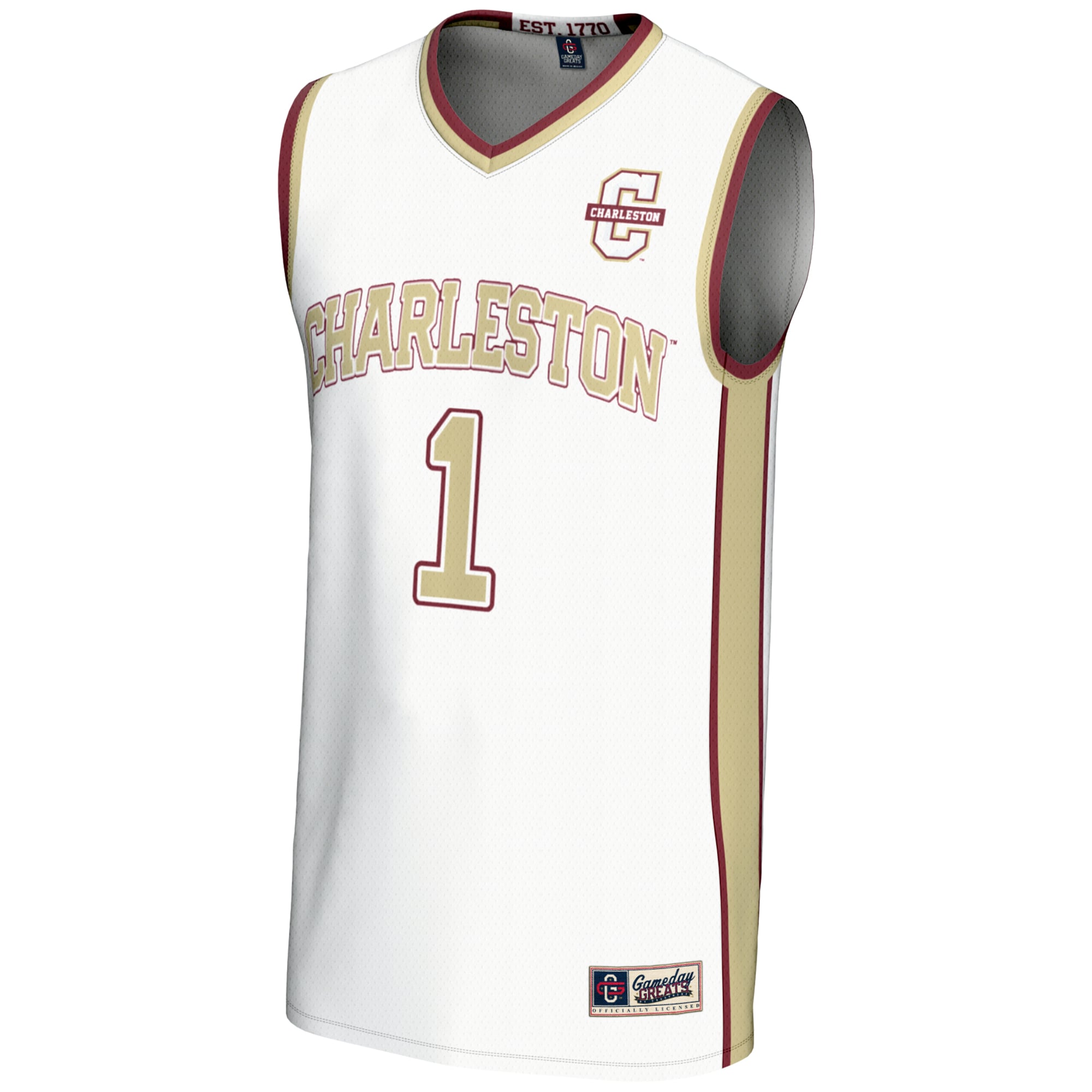 Charleston Cougars Youth #1 Basketball Jersey White - front view