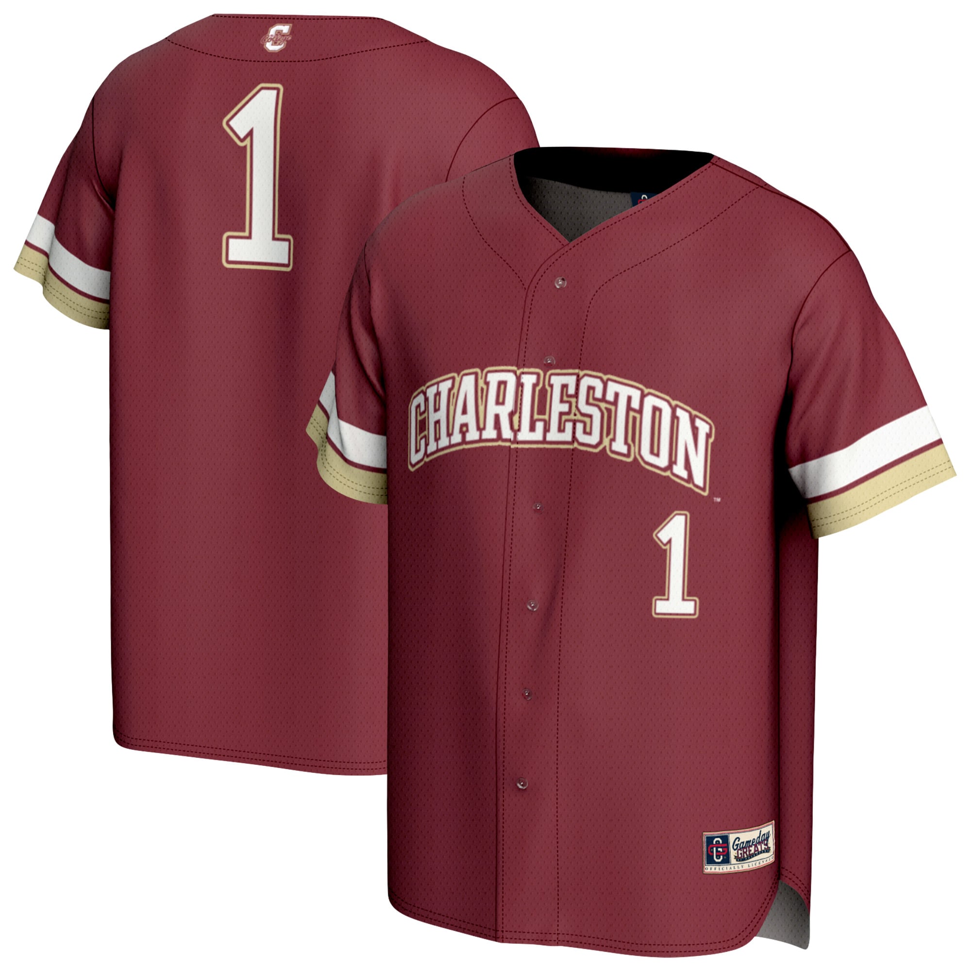 #1 Charleston Cougars Youth Lightweight Collegiate Baseball Fashion Jersey - front and back view