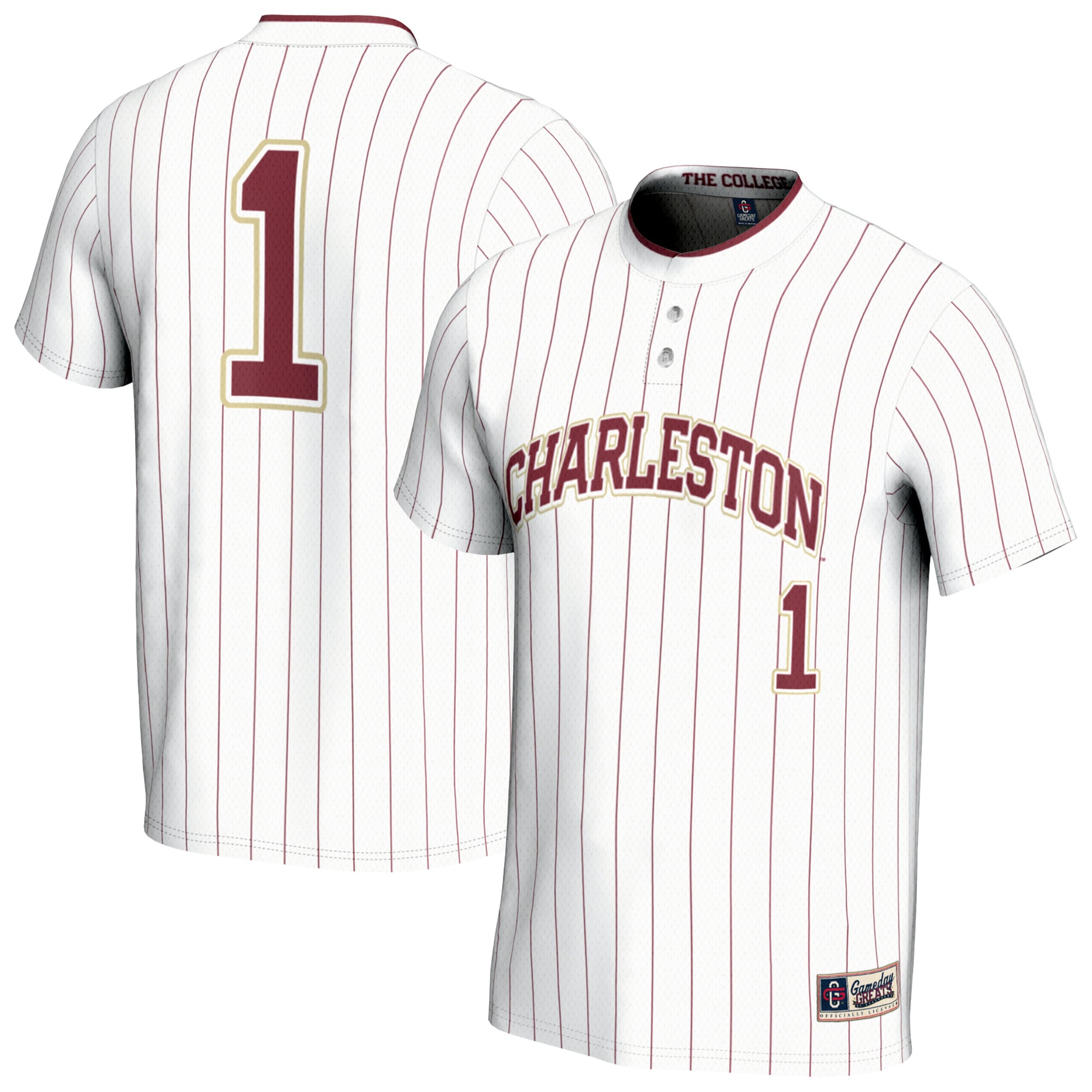 Charleston Cougars Youth Lightweight Collegiate Softball Fashion Jersey White - front and back view
