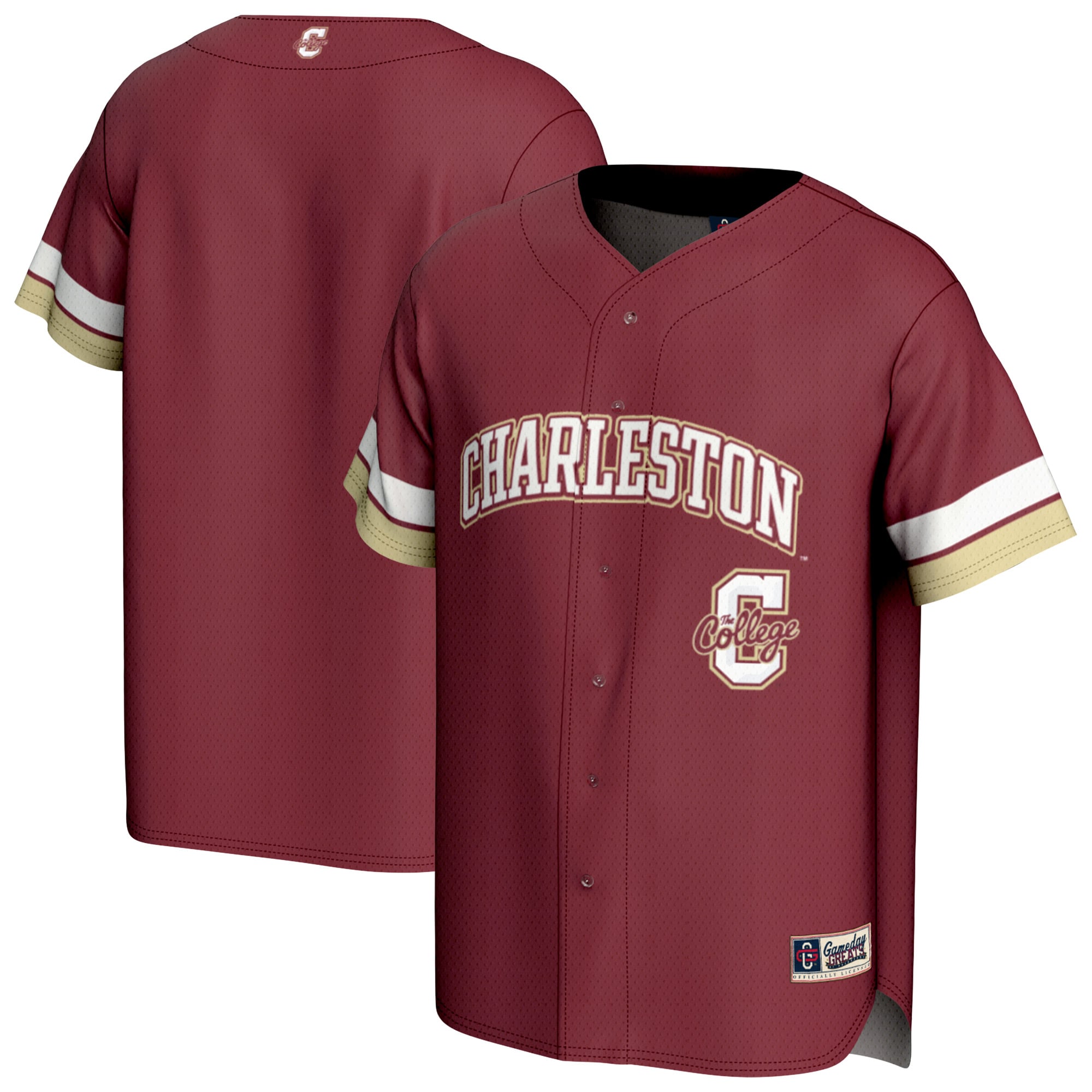 Charleston Cougars Youth Spirit Baseball Jersey Maroon - front and back view