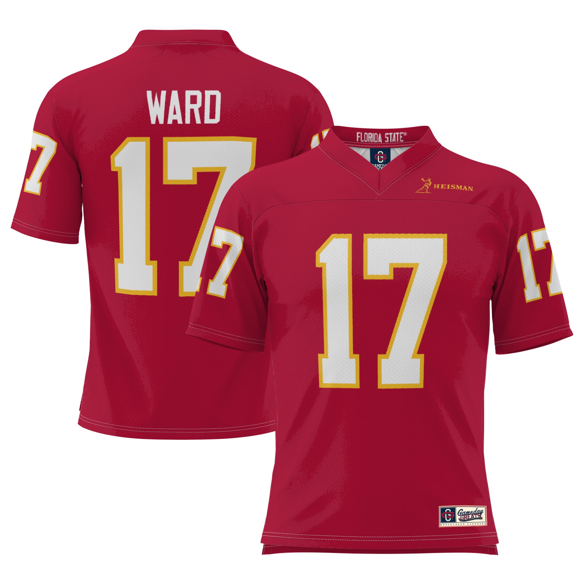 Charlie Ward Florida State Seminoles Heisman Football Jersey Garnet - front and back view