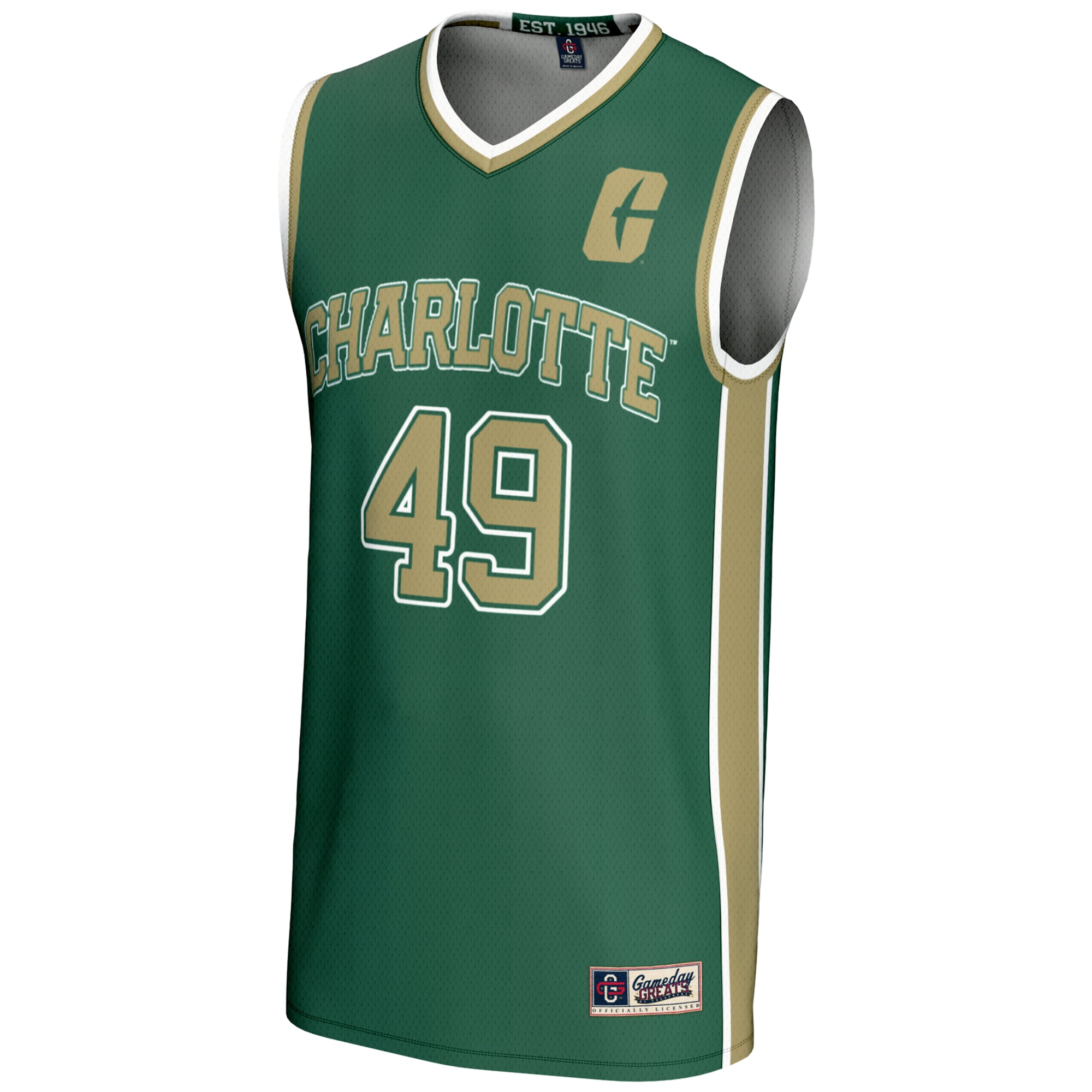 #49 Charlotte 49ers Unisex Lightweight Basketball Jersey Green - front view