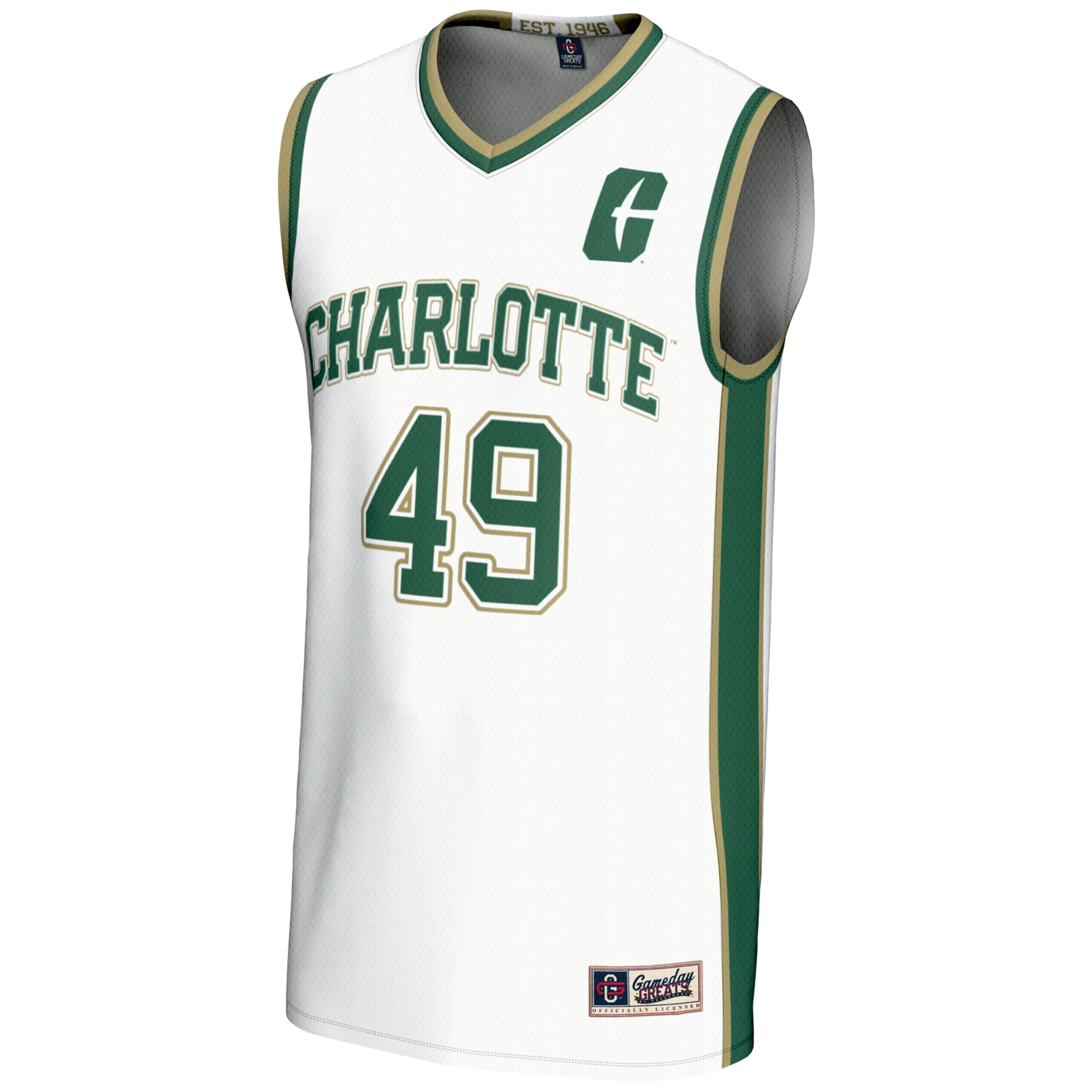#49 Charlotte 49ers Youth Lightweight Basketball Jersey White - front view