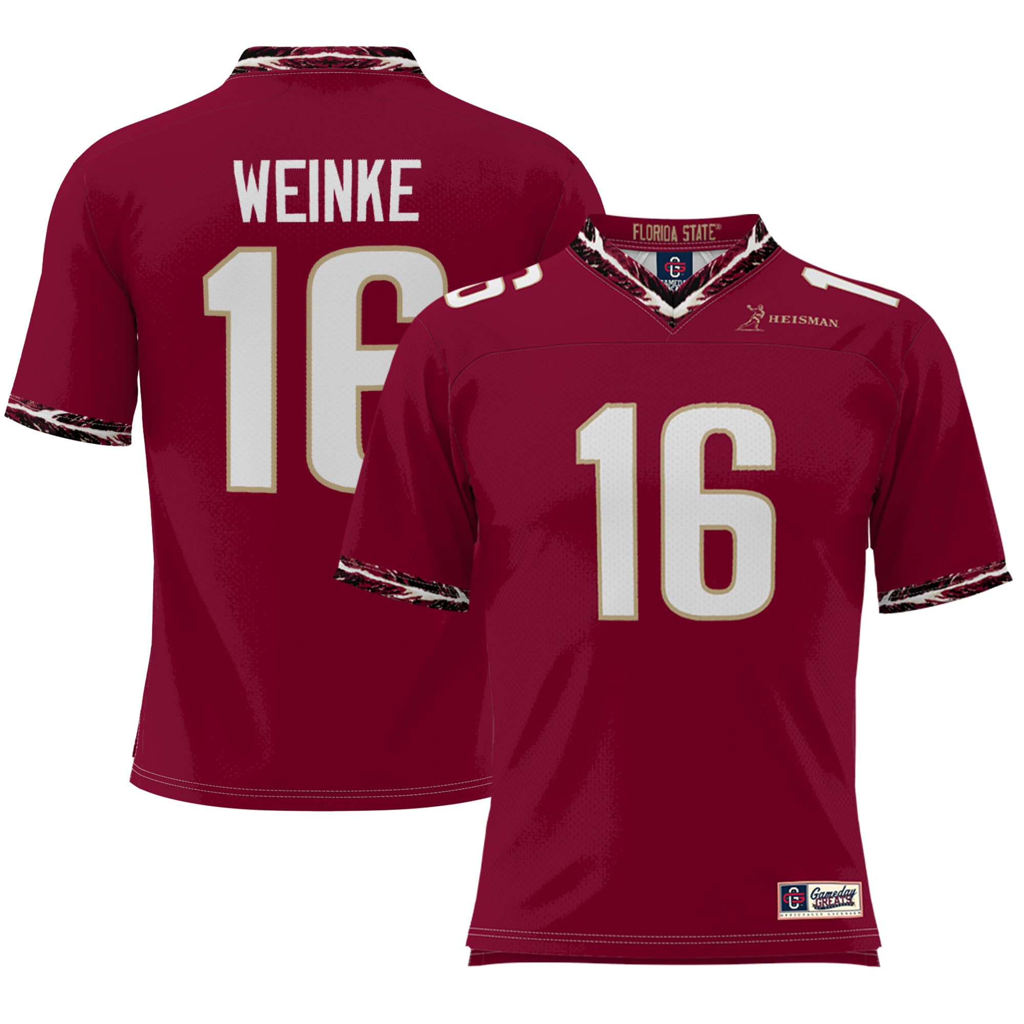 Chris Weinke Florida State Seminoles Youth Heisman Football Jersey Garnet - front and back view