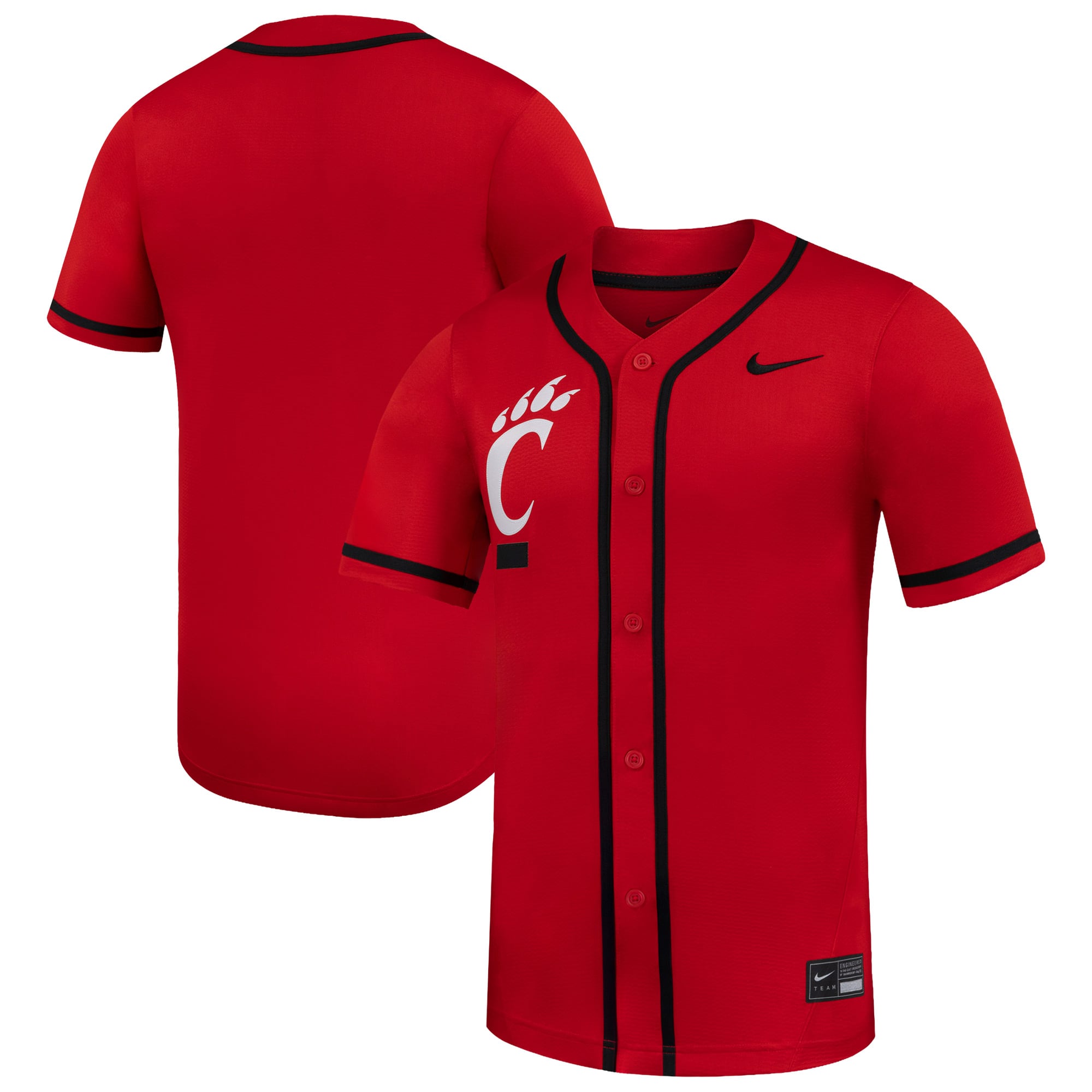 Cincinnati Bearcats Baseball Jersey Red - front and back view