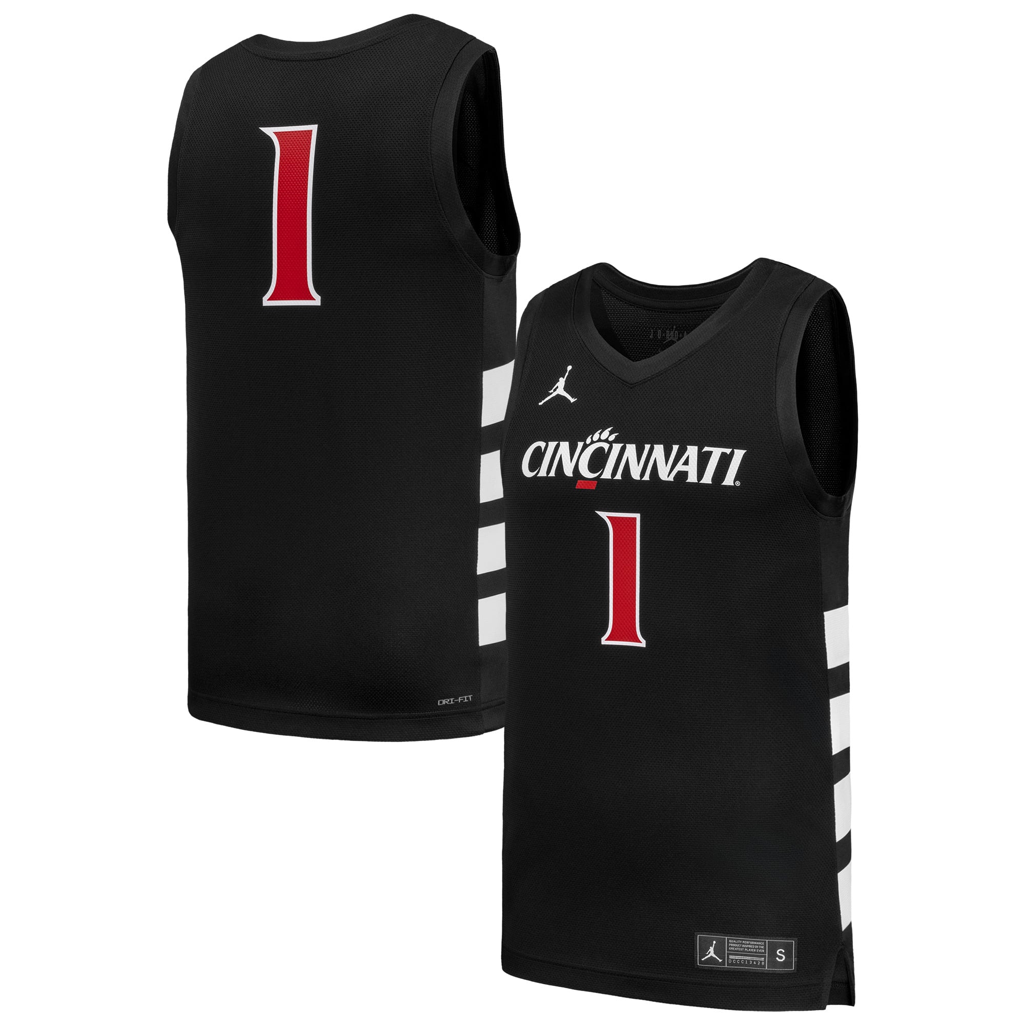 #1 Cincinnati Bearcats Basketball Jersey Black - front and back view