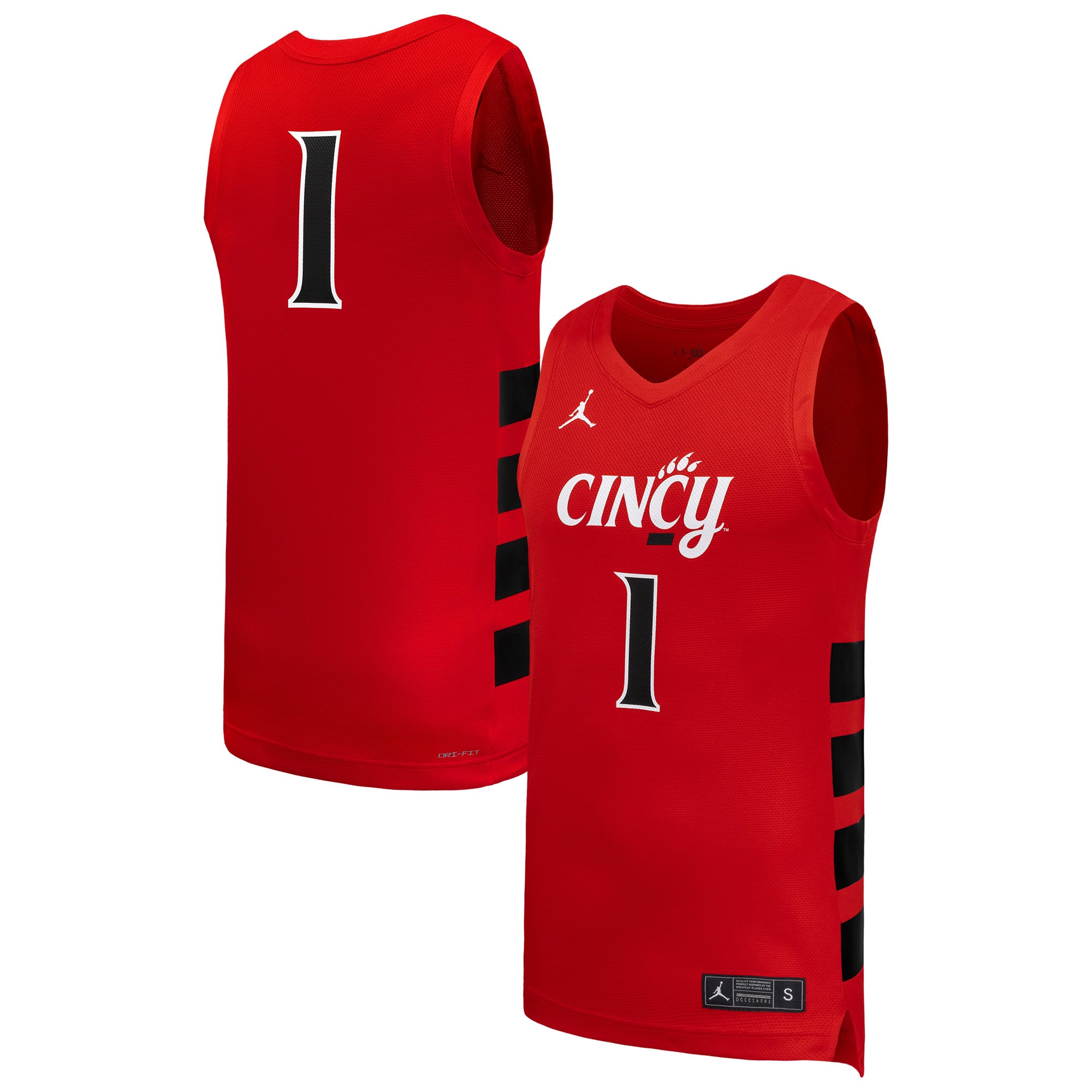 #1 Cincinnati Bearcats Basketball Jersey Red - front and back view