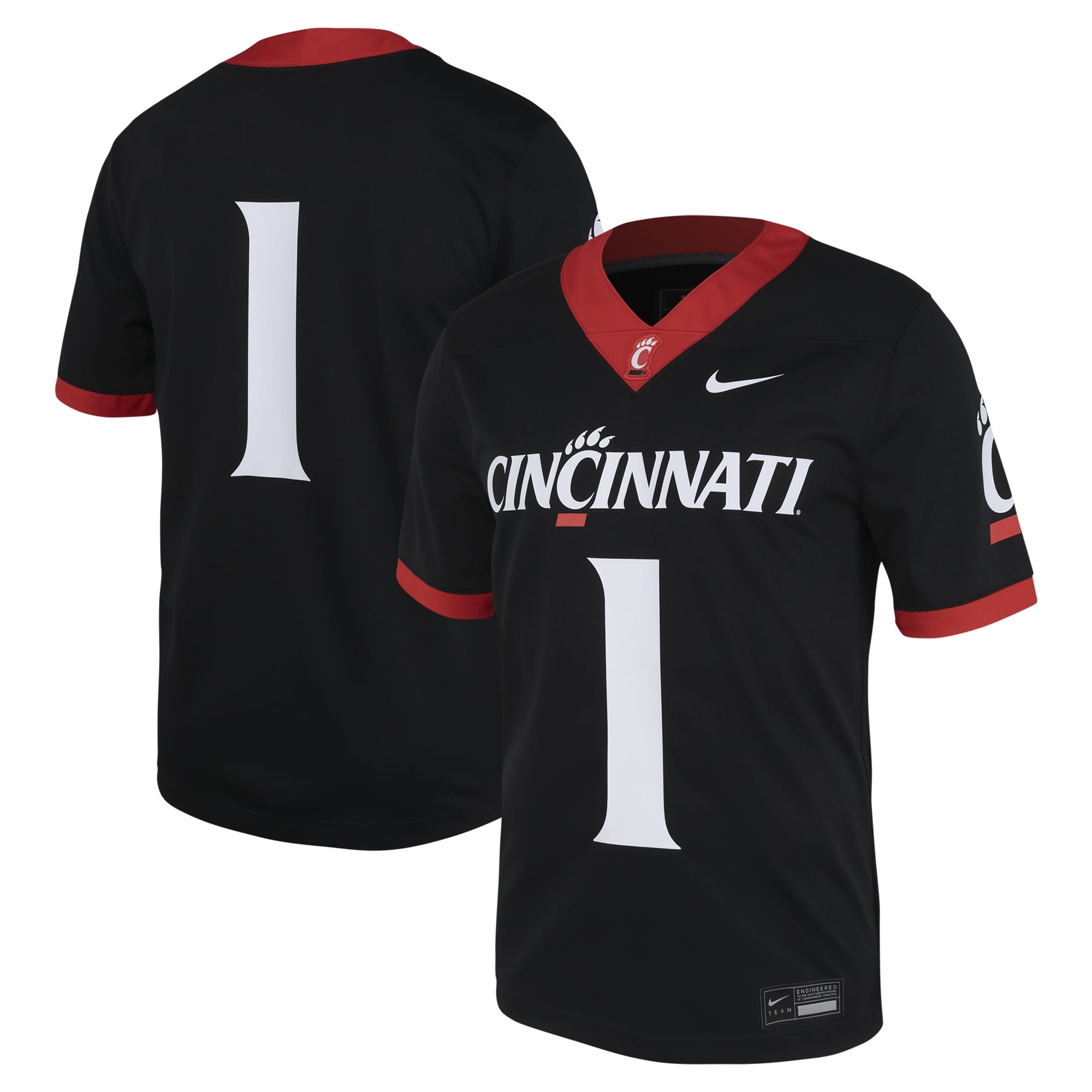 #1 Cincinnati Bearcats Football Jersey - Black - front and back view