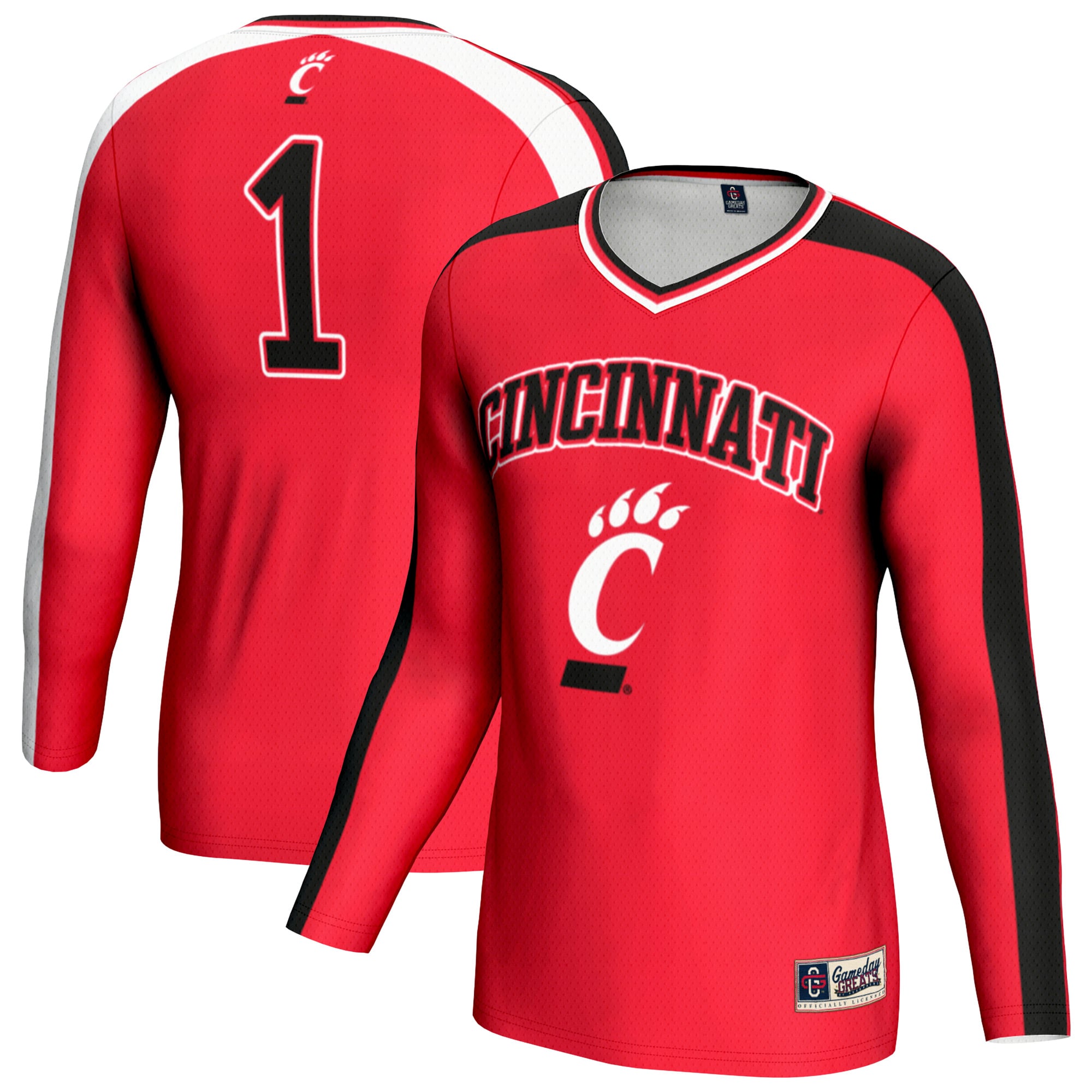 Cincinnati Bearcats Youth #1 Lightweight Volleyball Fashion Jersey Red - front and back view