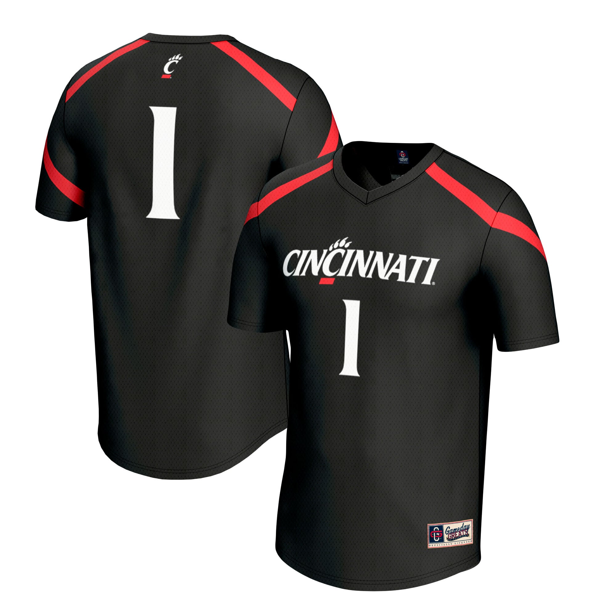 #1 Cincinnati Bearcats Unisex Lacrosse Fashion Jersey Black - front and back view