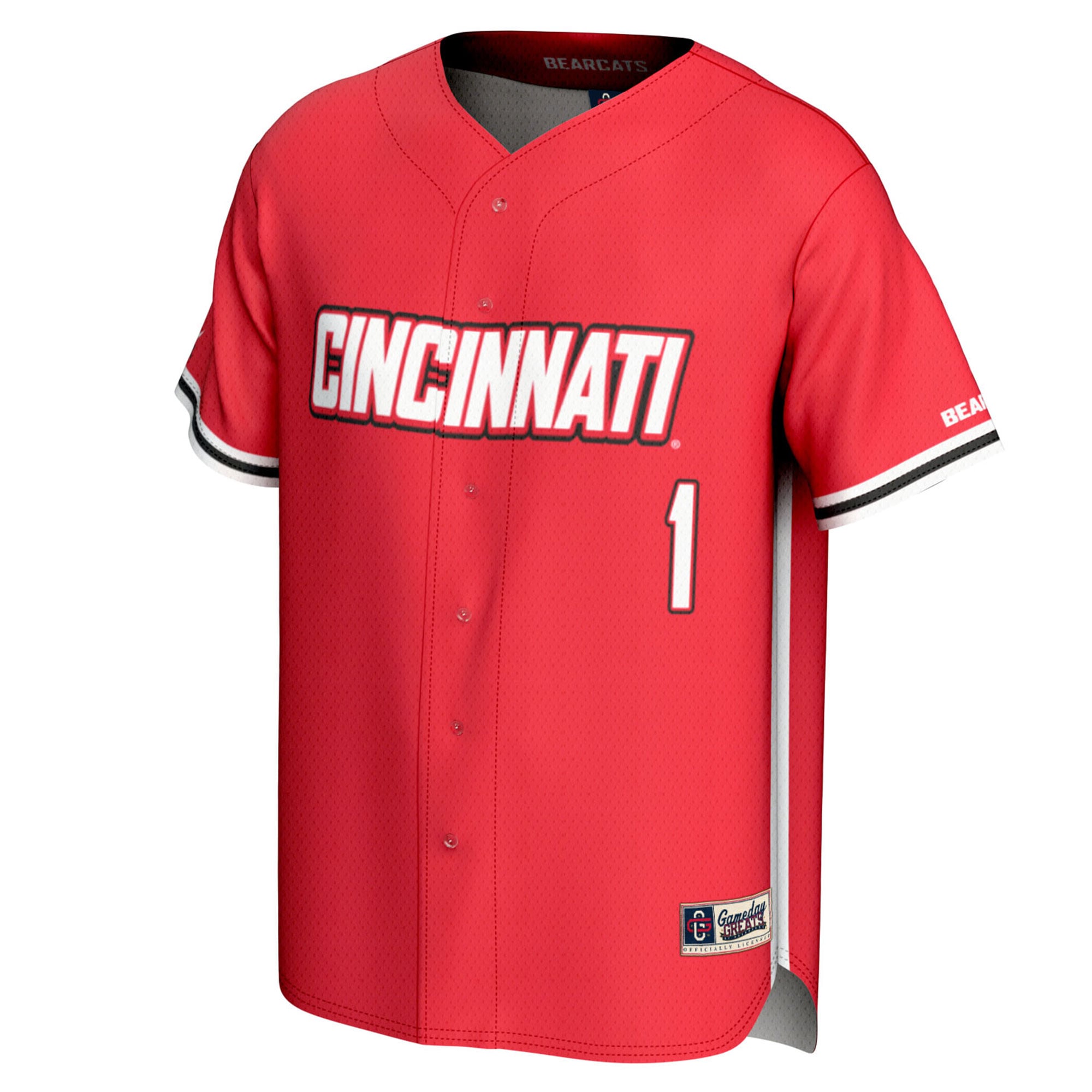 #1 Cincinnati Bearcats Unisex Lightweight Baseball Fashion Jersey Red - front view