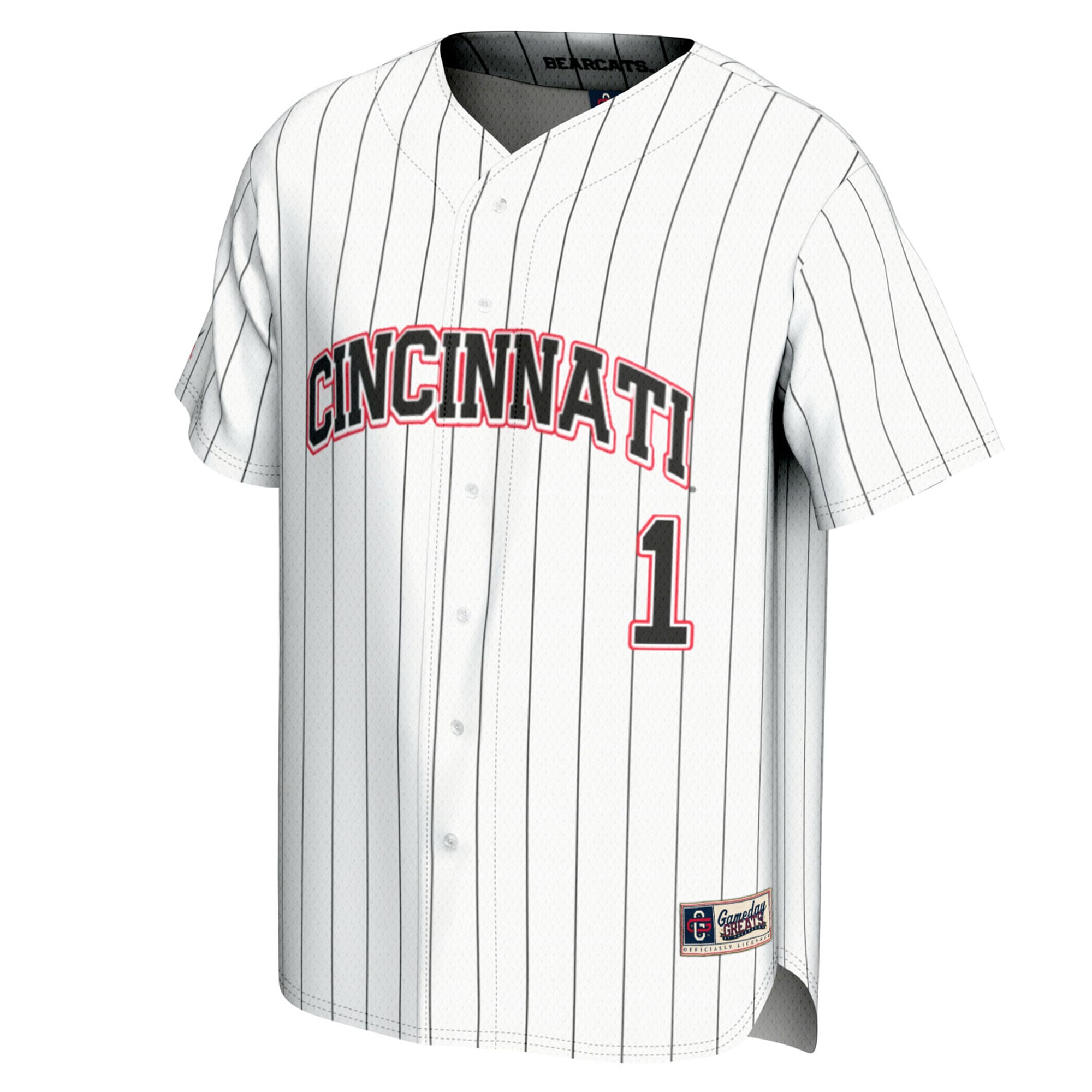 #1 Cincinnati Bearcats Unisex Lightweight Baseball Fashion Jersey White - front view