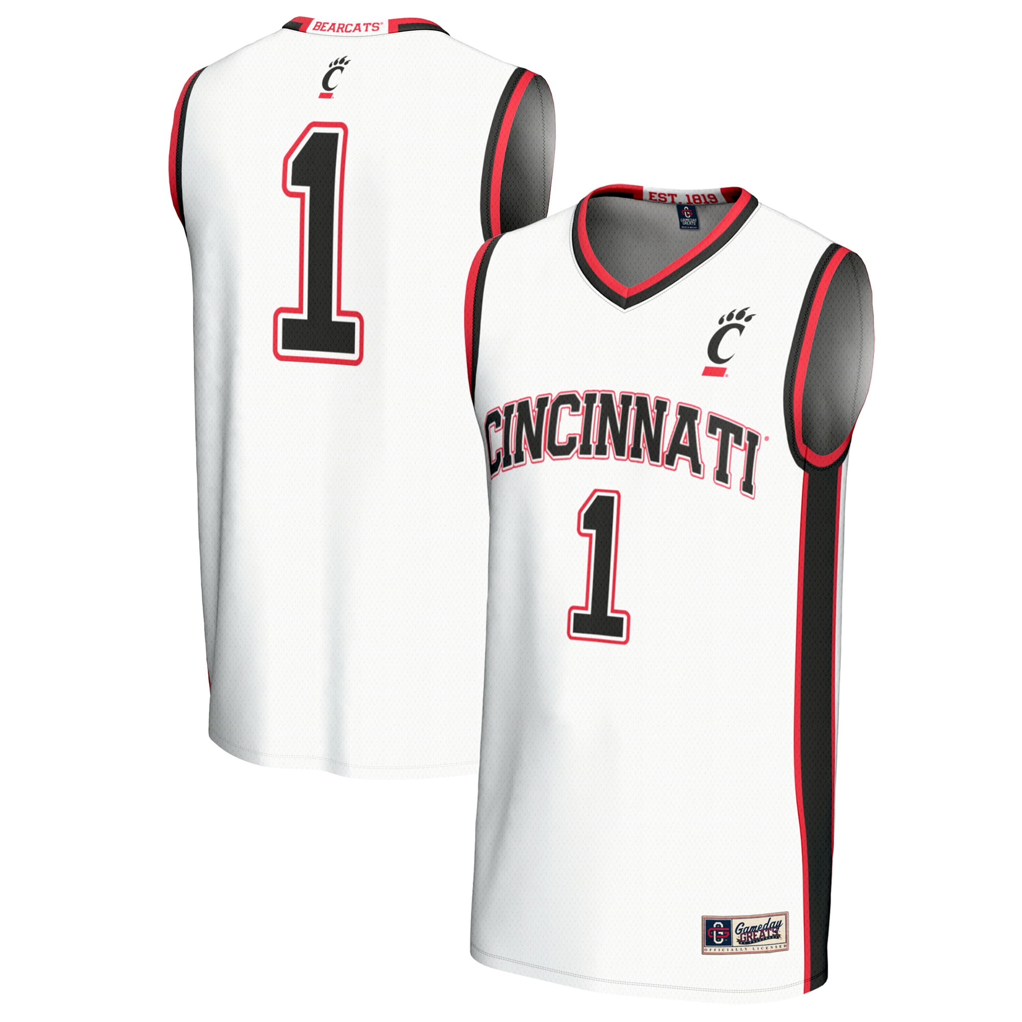 #1 Cincinnati Bearcats Unisex Lightweight Basketball Fashion Jersey White - front and back view