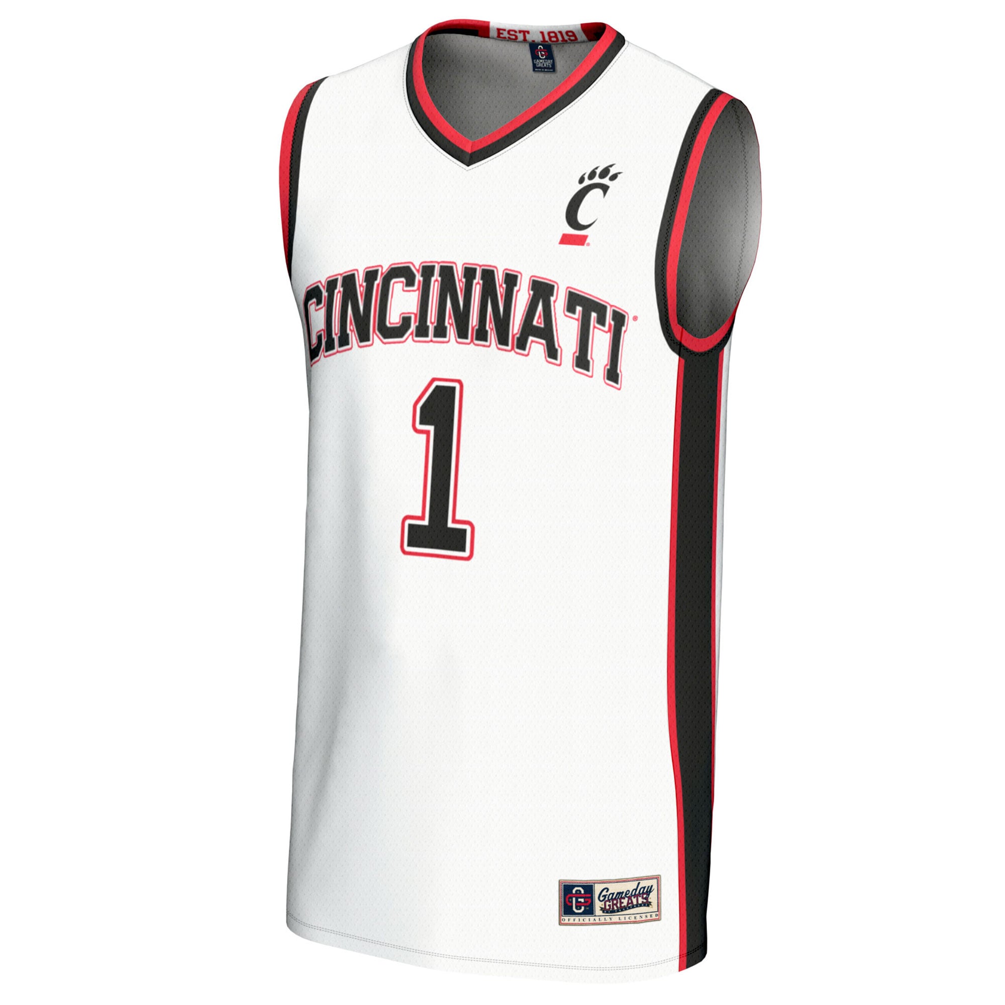 #1 Cincinnati Bearcats Unisex Lightweight Basketball Fashion Jersey White - front view