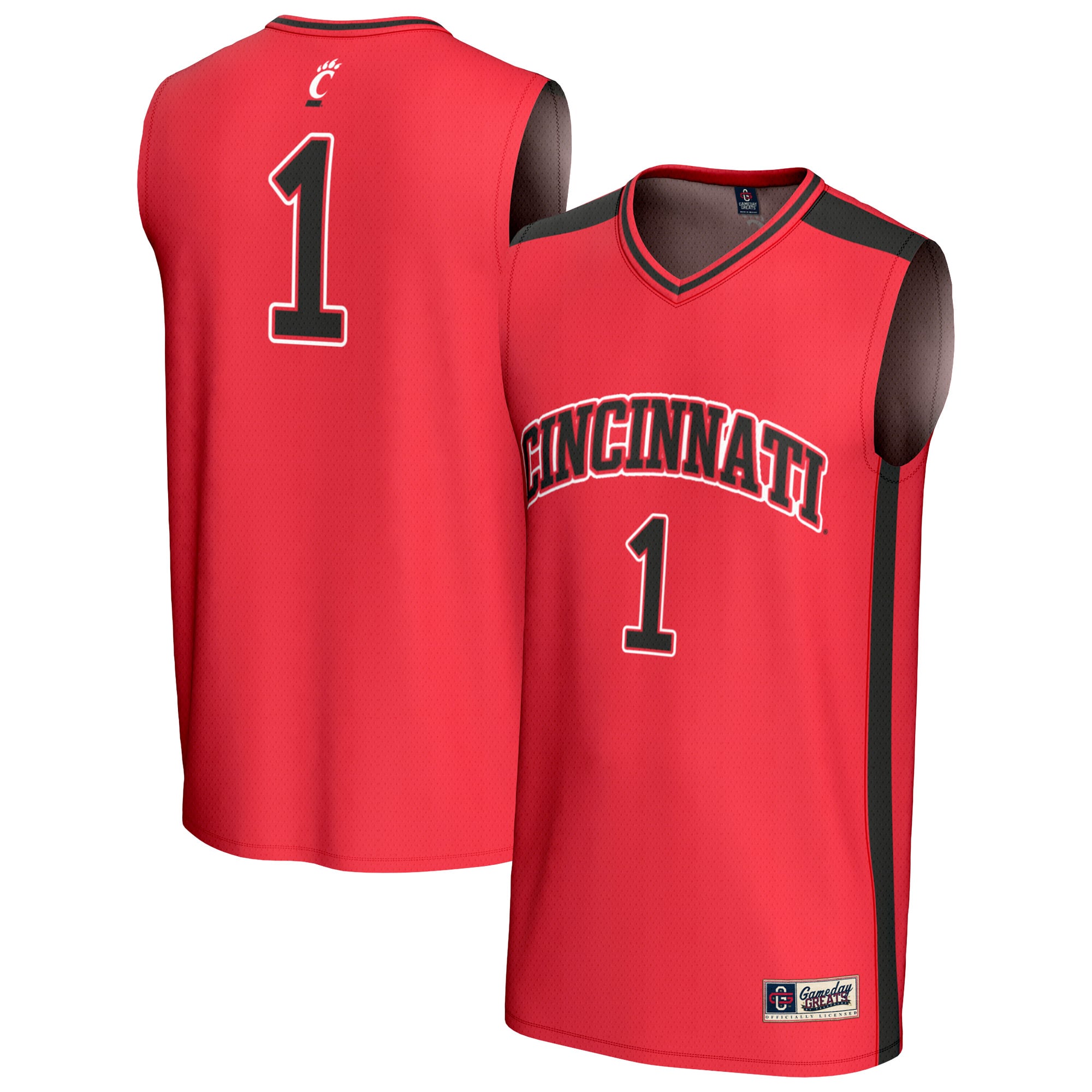 #1 Cincinnati Bearcats Unisex Lightweight Collegiate Basketball Fashion - front and back view