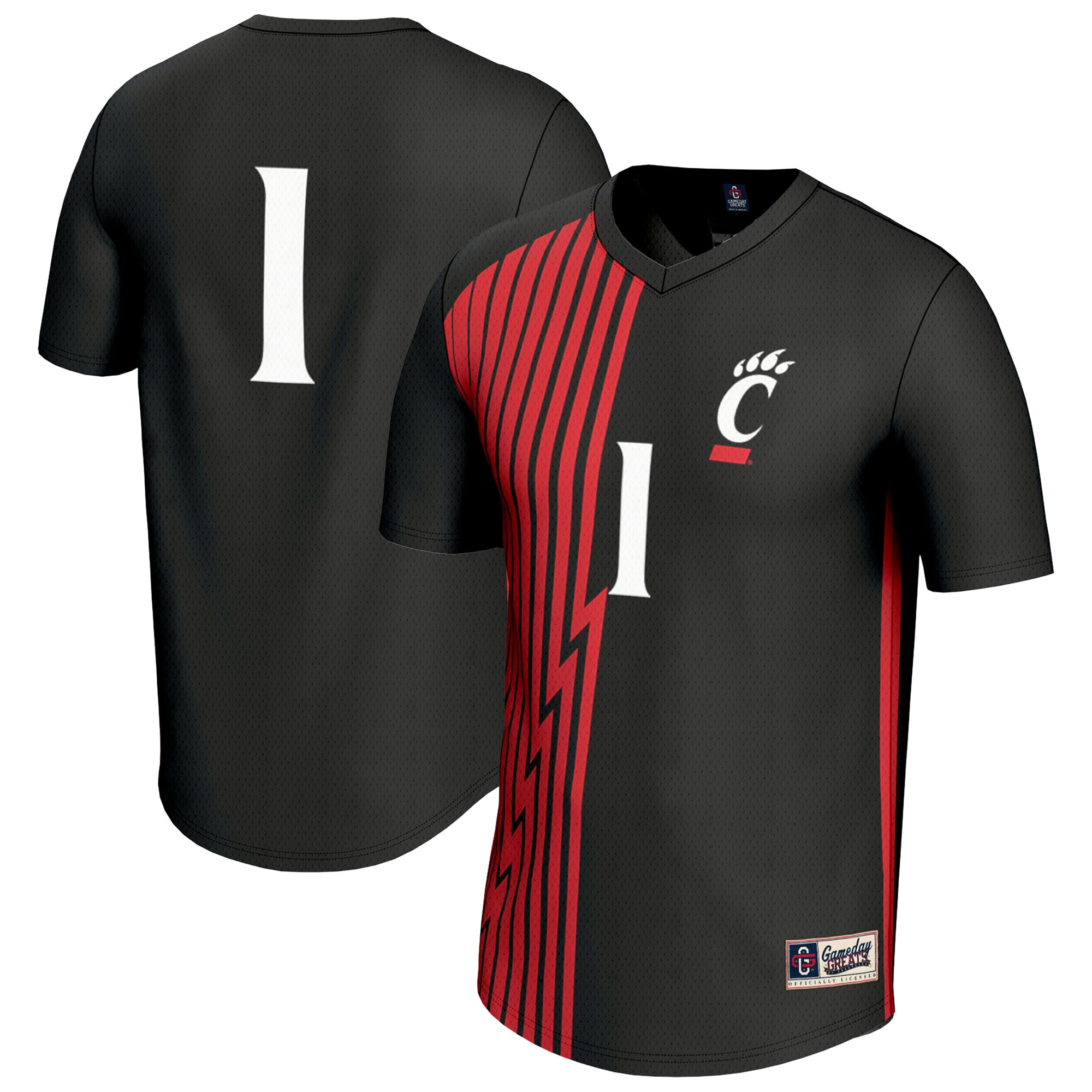 #1 Cincinnati Bearcats Youth Lightweight Collegiate Soccer Fashion Jersey - front and back view