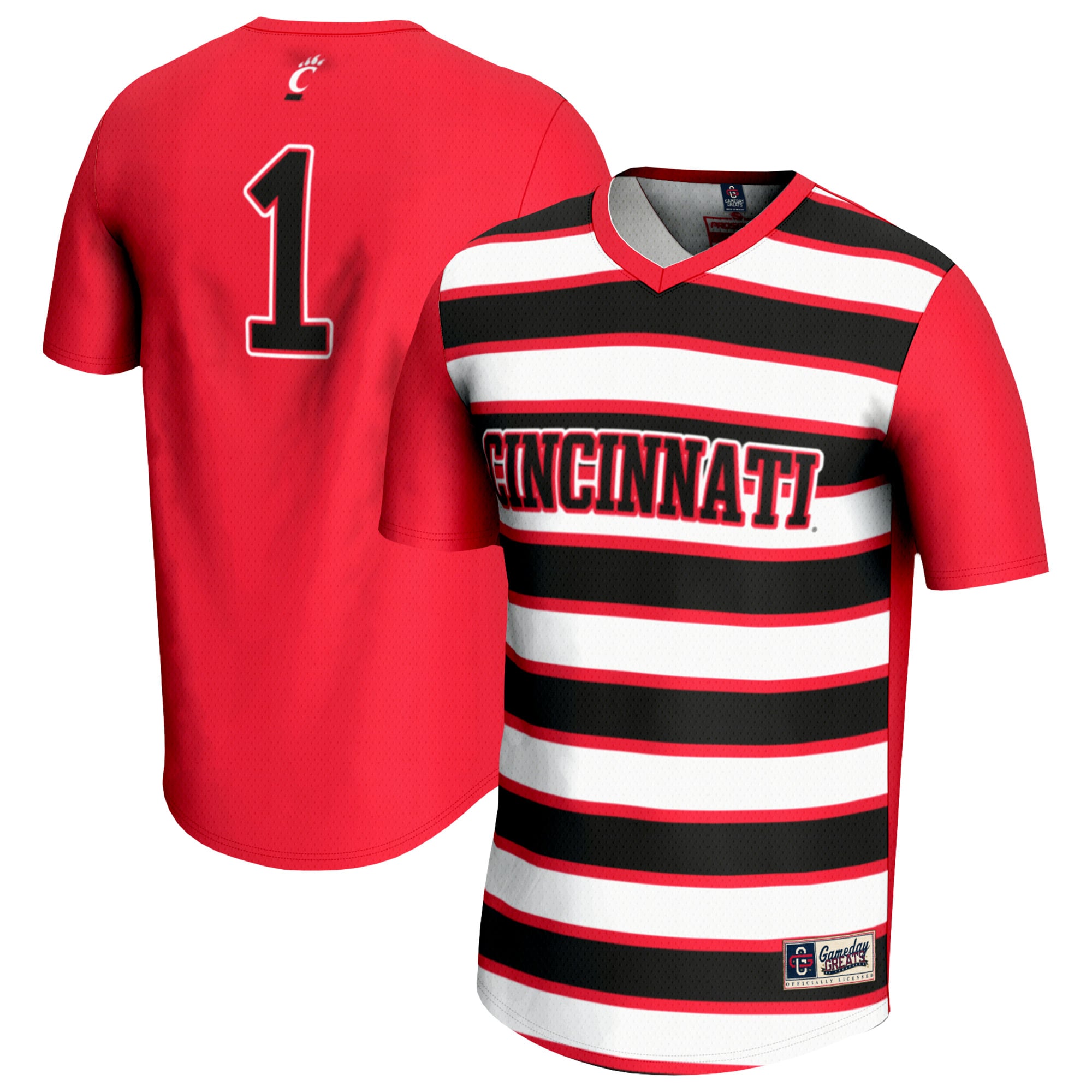 #1 Cincinnati Bearcats Youth Lightweight Soccer Fashion Jersey Red - front and back view