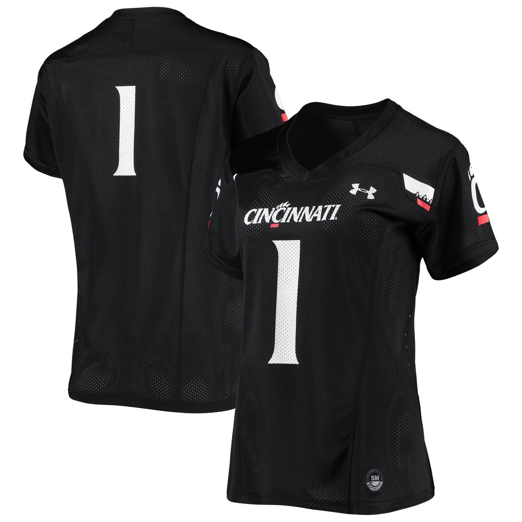#1 Cincinnati Bearcats Women's Football Jersey Black - front and back view