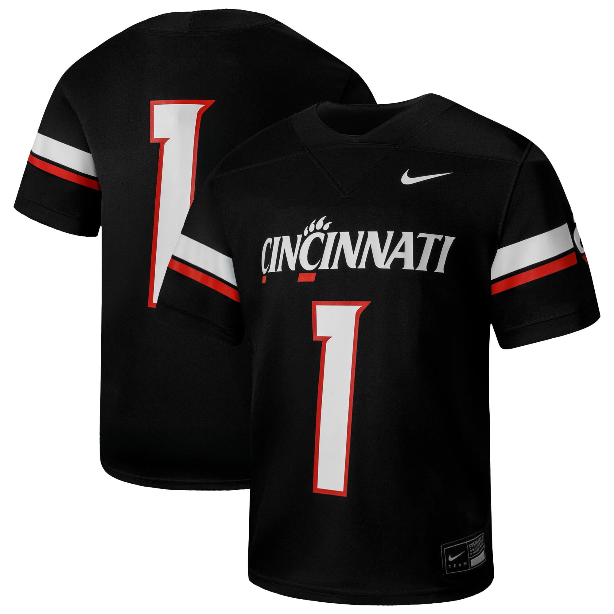#1 Cincinnati Bearcats Youth Football Jersey Black - front view