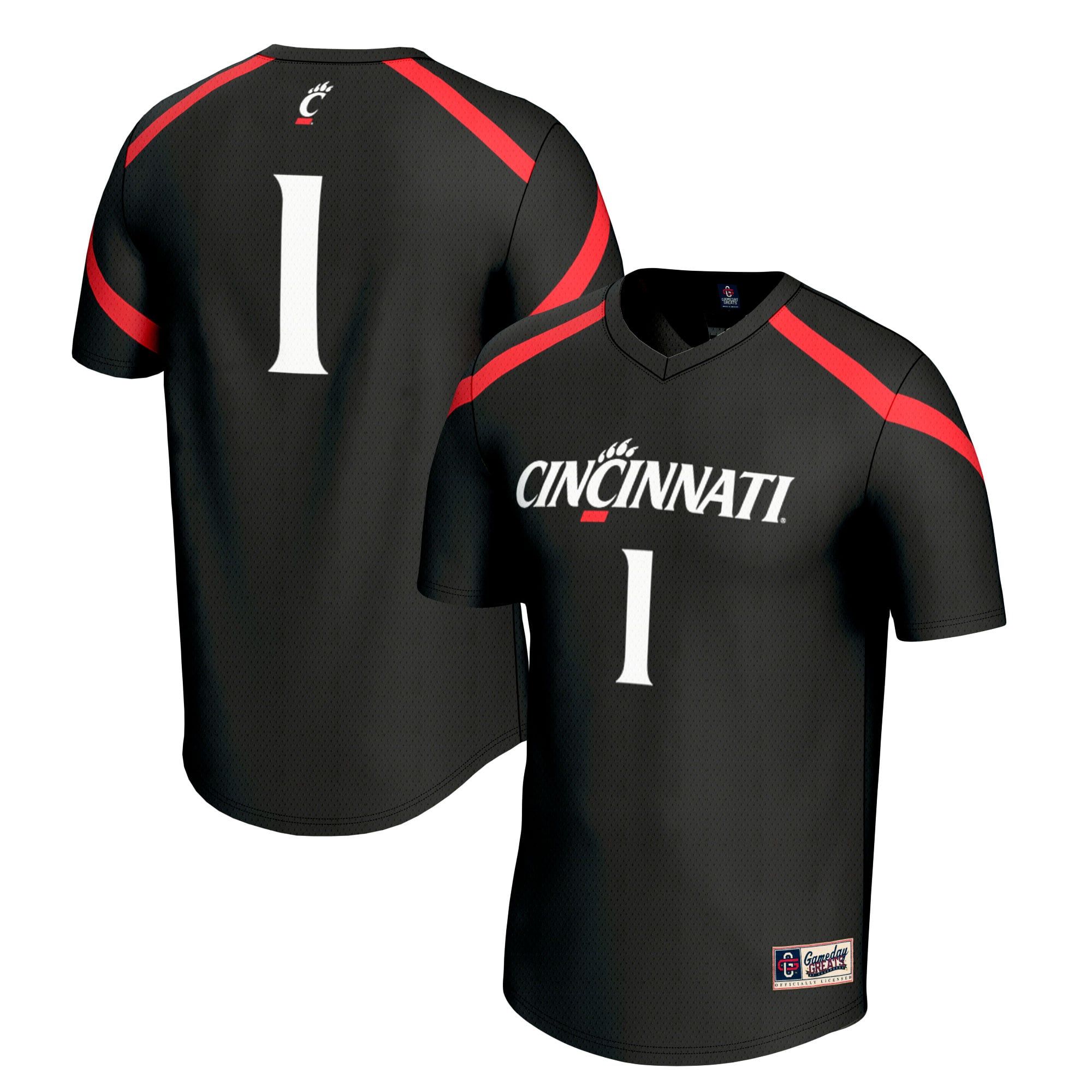 #1 Cincinnati Bearcats Youth Lacrosse Fashion Jersey Black - front and back view